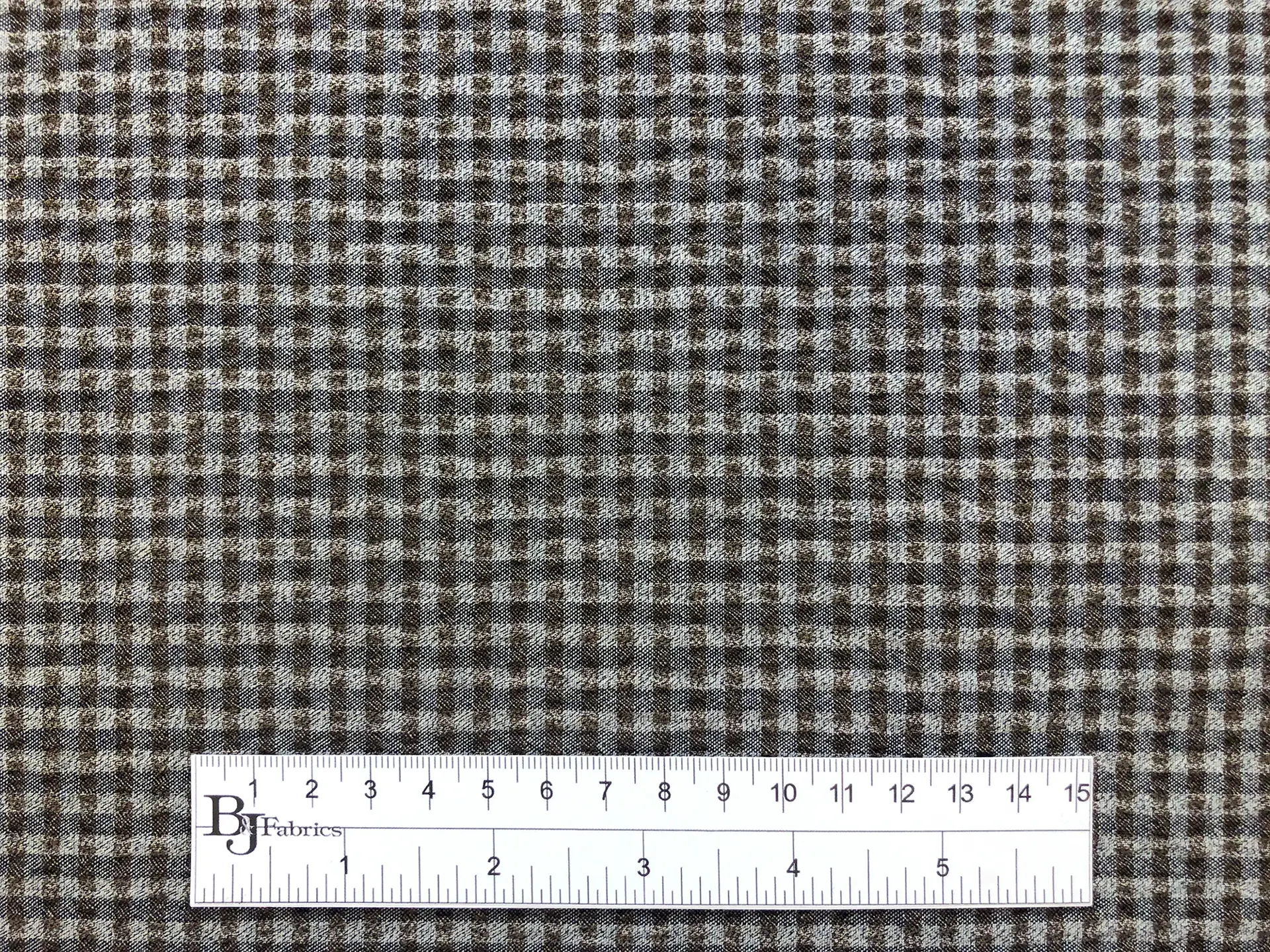 Italian Stretch Wool Seersucker Check in Brown Grey