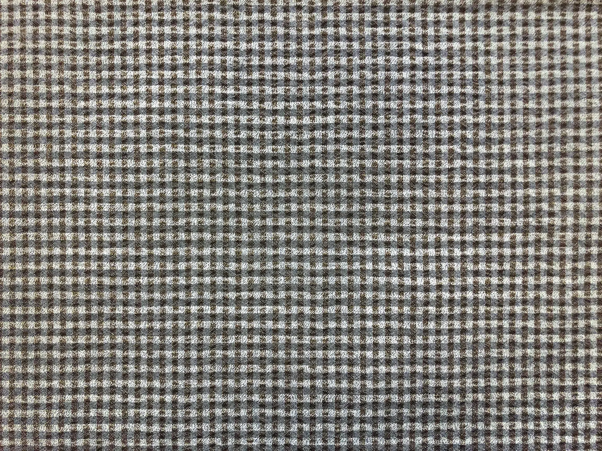 Italian Stretch Wool Seersucker Check in Brown Grey