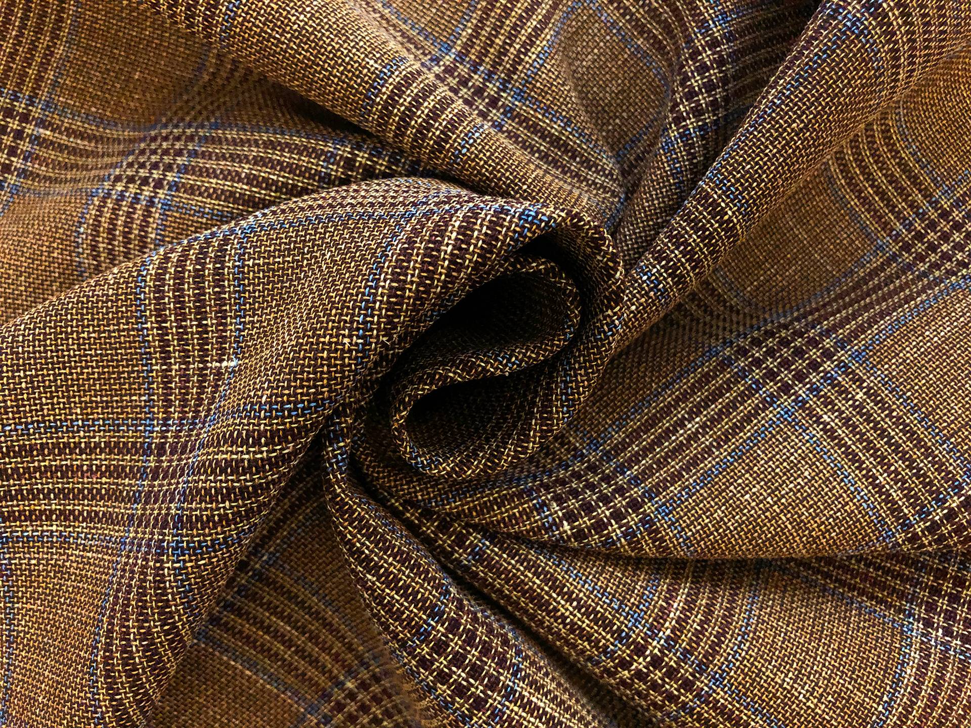 Italian Wool, Silk & Linen Blend Tartan Plaid in Cider 