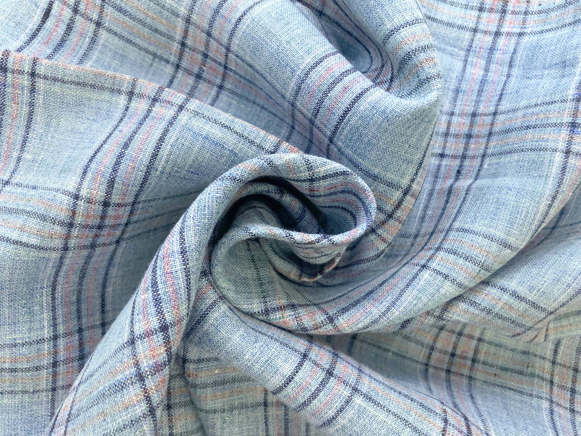 Linen Plaid in Vintage Blue