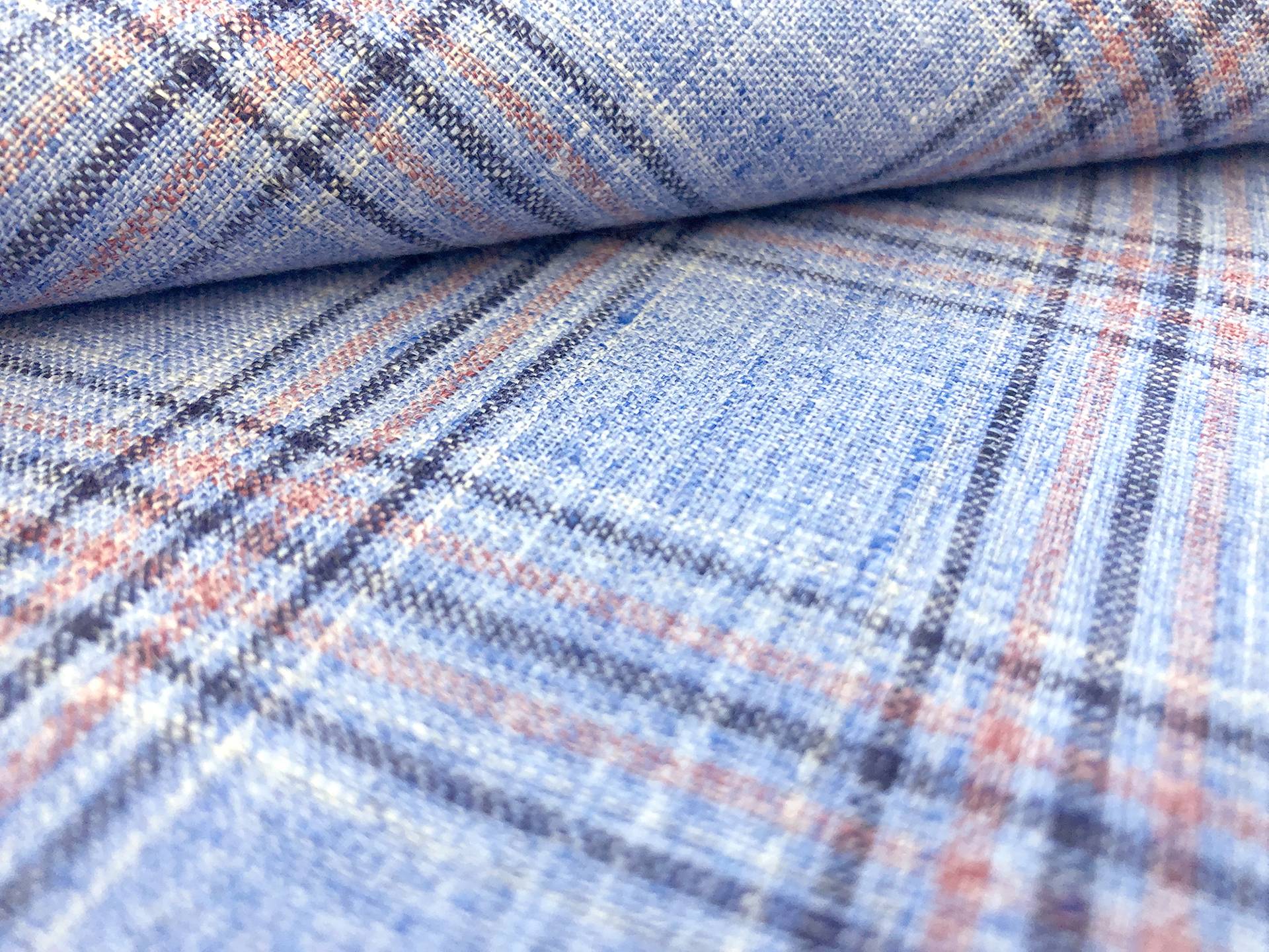 Italian Linen Plaid in Vintage Periwinkle