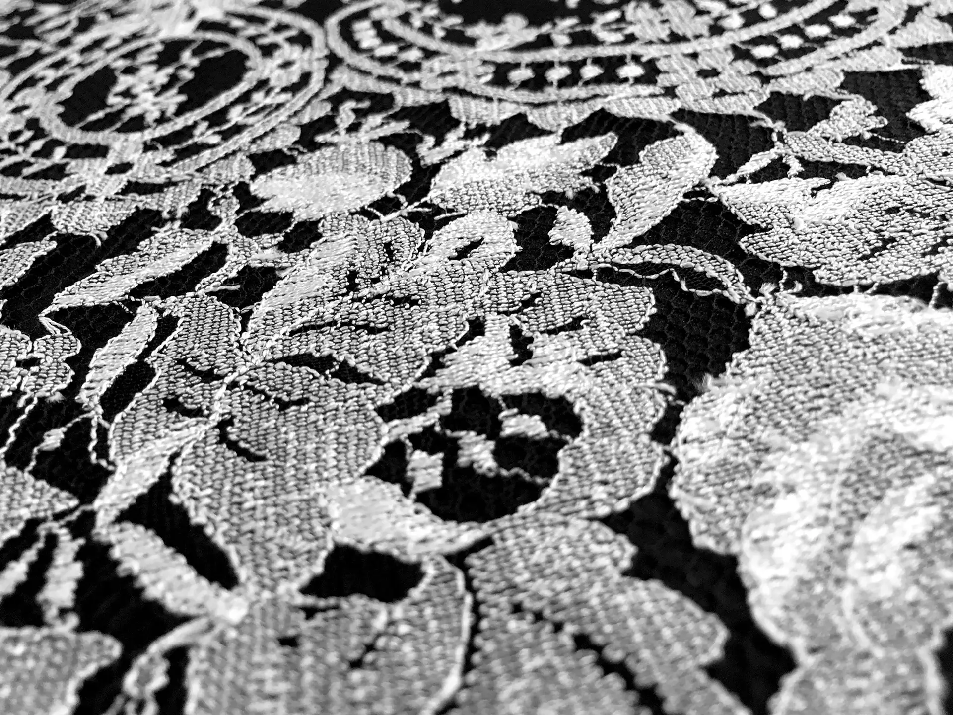 Chantilly Lace with Floral Motifs in Black and White 