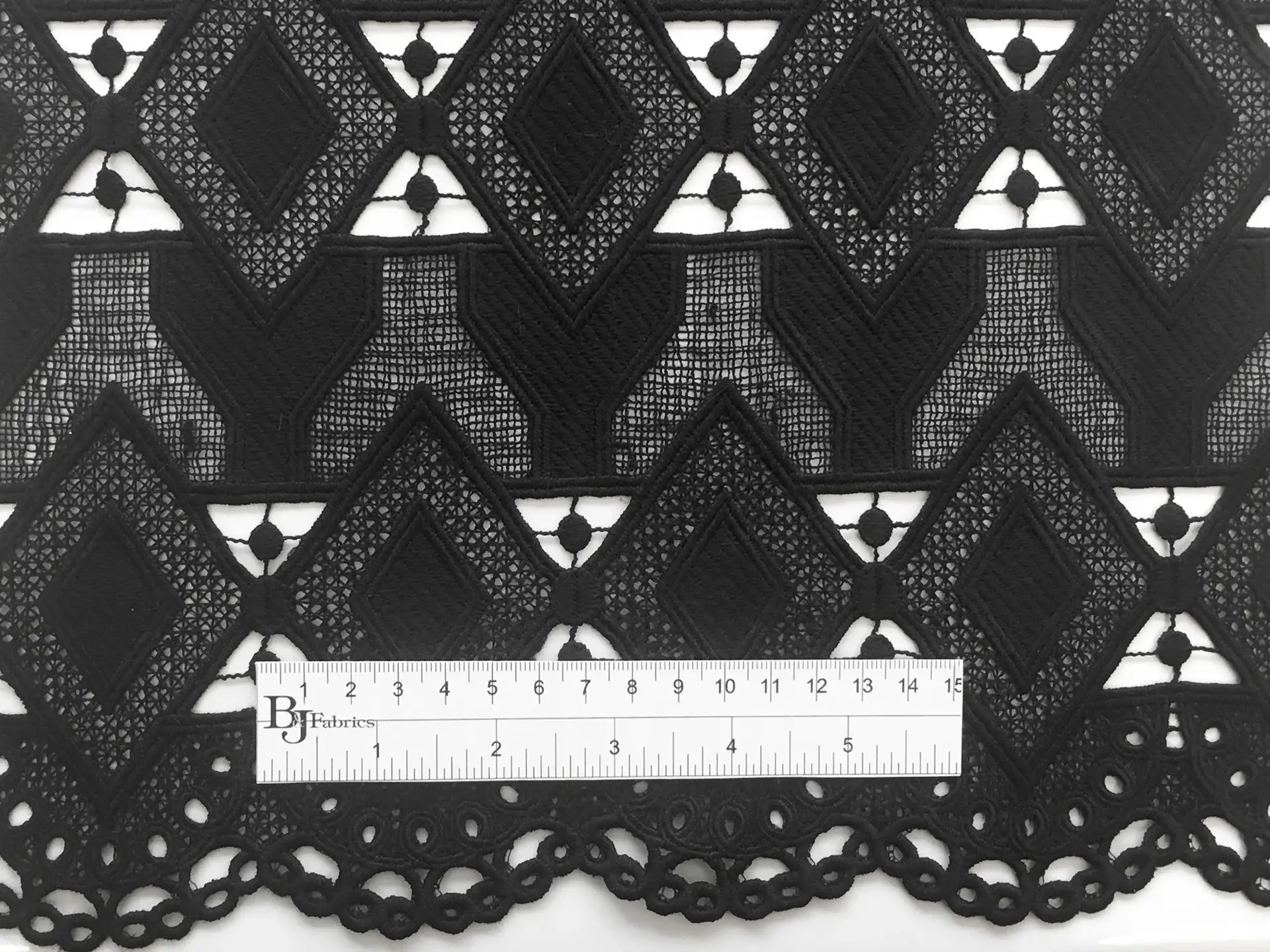 Guipure Lace with Interlocking Diamond Motif in Black
