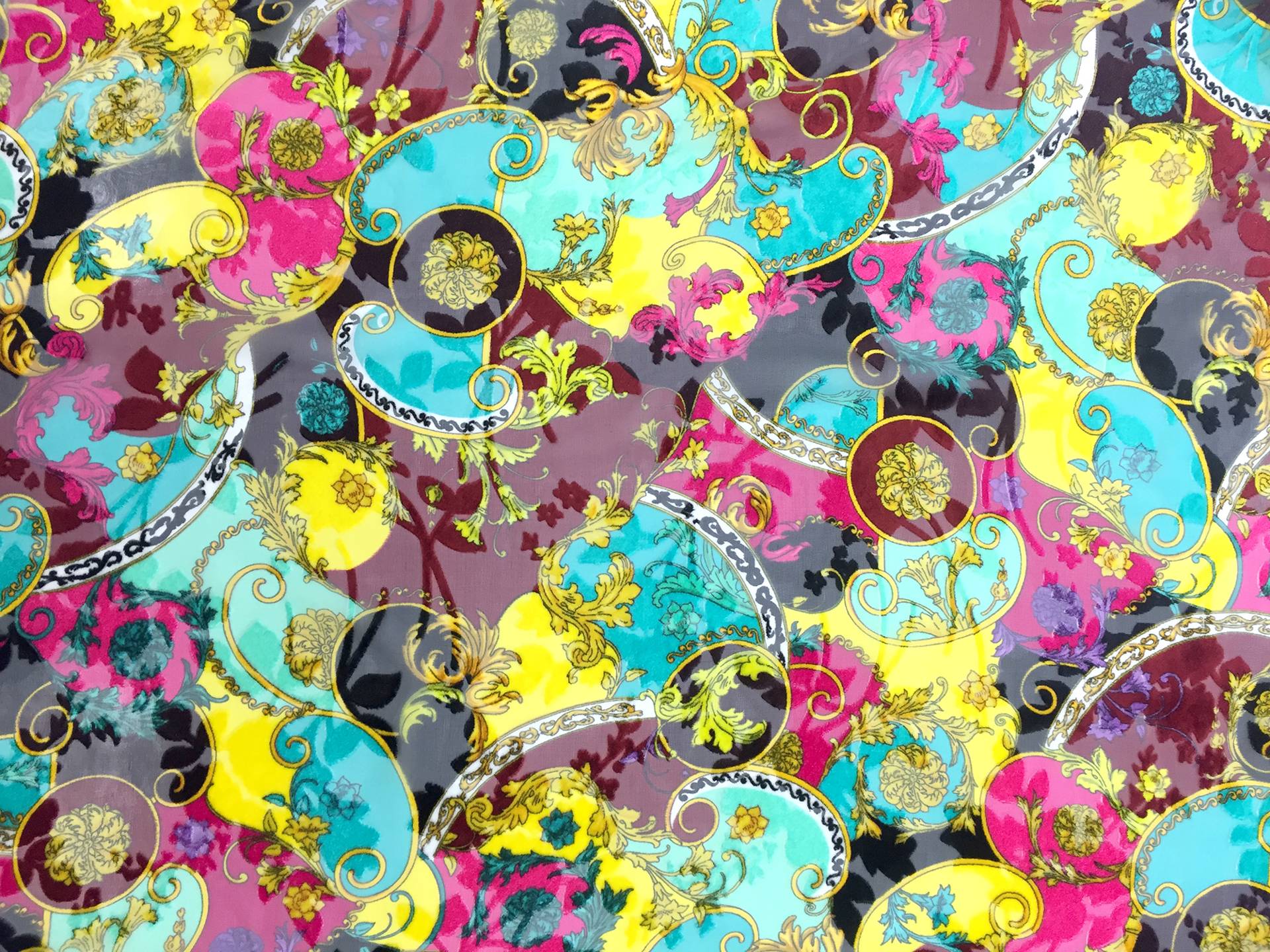 Silk and Rayon Burnout Velvet with Psychedelic Filigrees