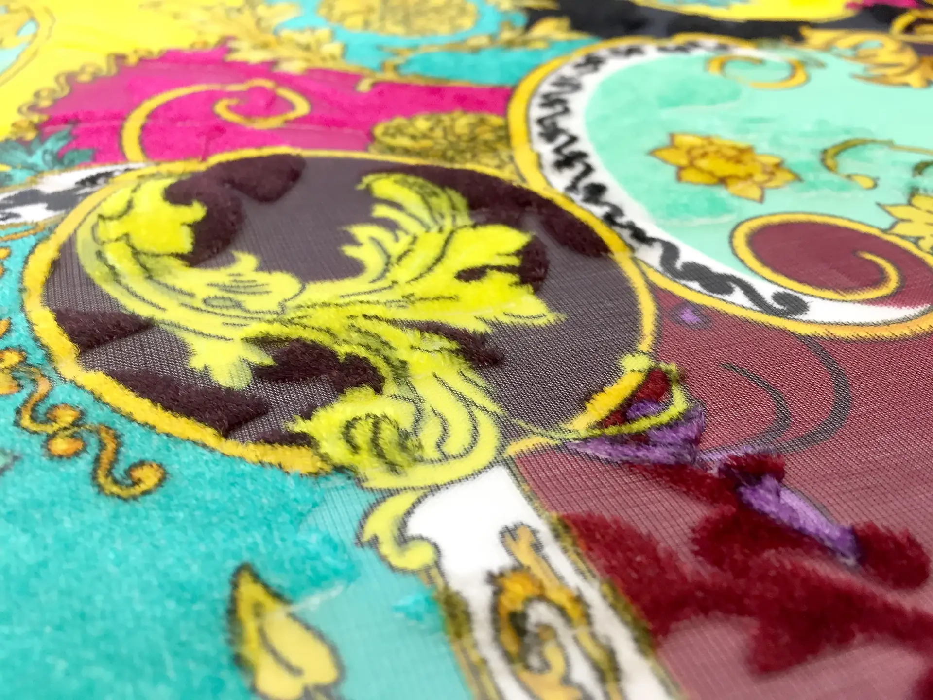 Silk and Rayon Burnout Velvet with Psychedelic Filigrees