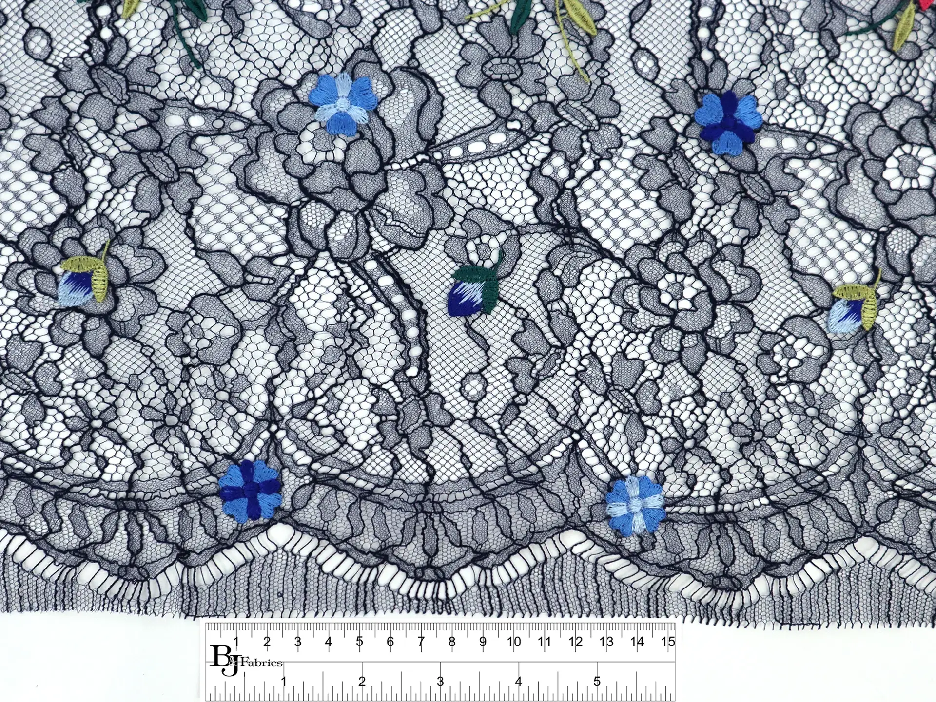 Chantilly Lace with Multi-Colored Floral Embroidery