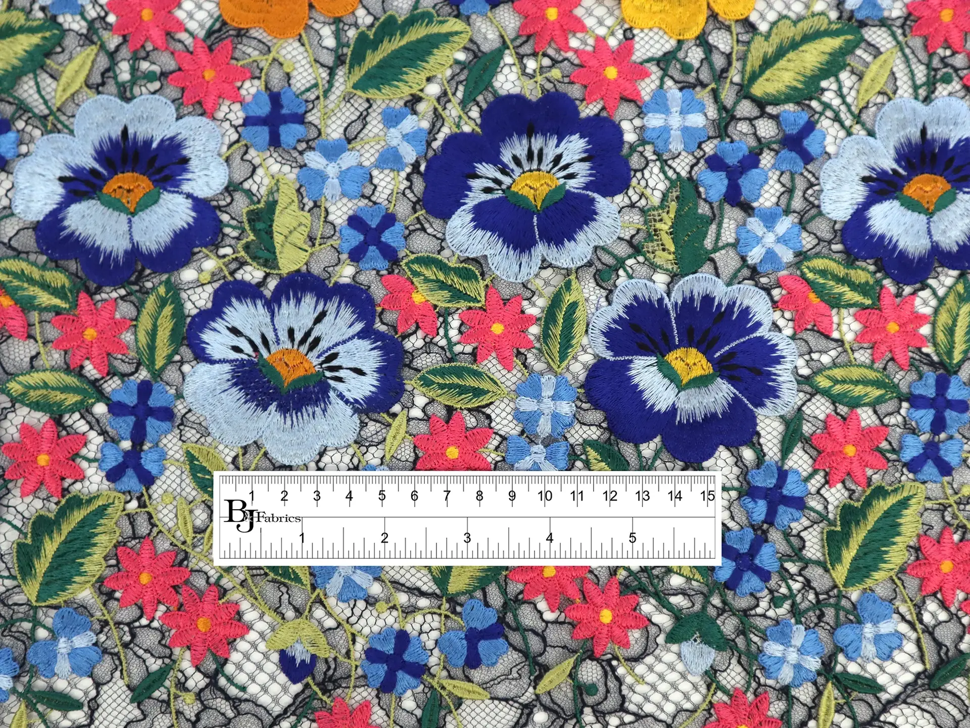 Chantilly Lace with Multi-Colored Floral Embroidery