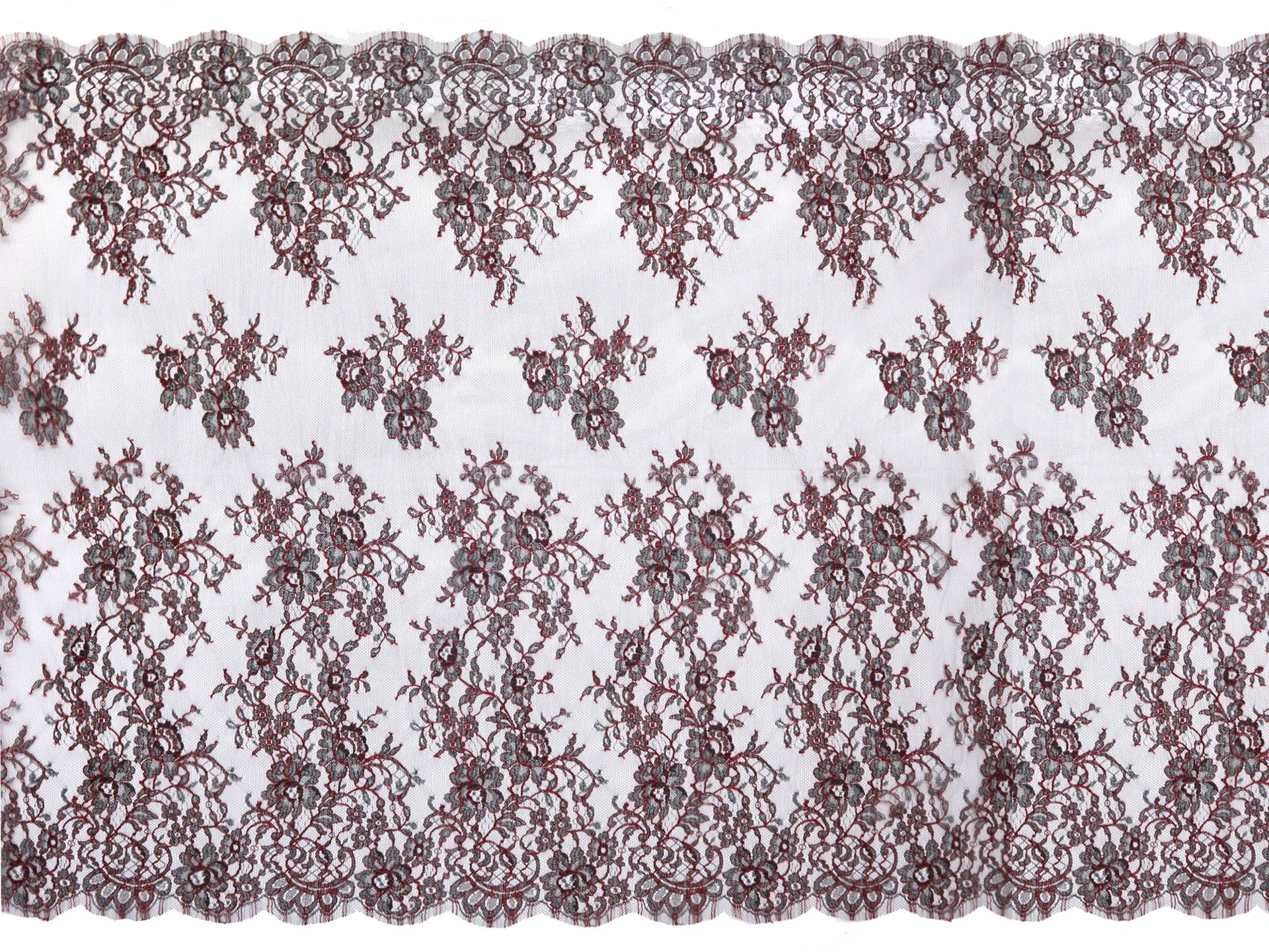 Chantilly Lace with Florals in Black and Crimson