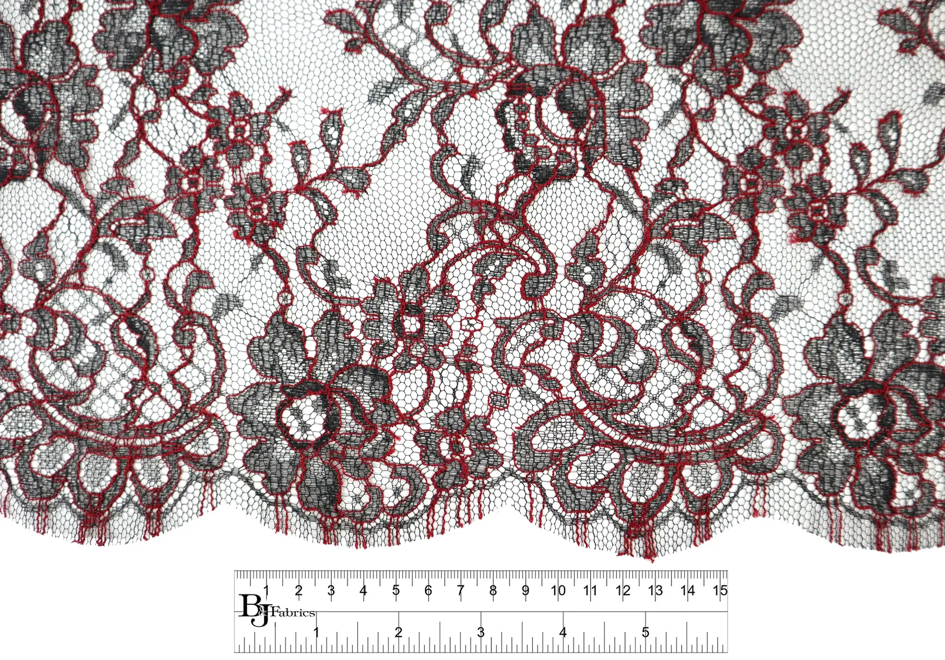 Chantilly Lace with Florals in Black and Crimson