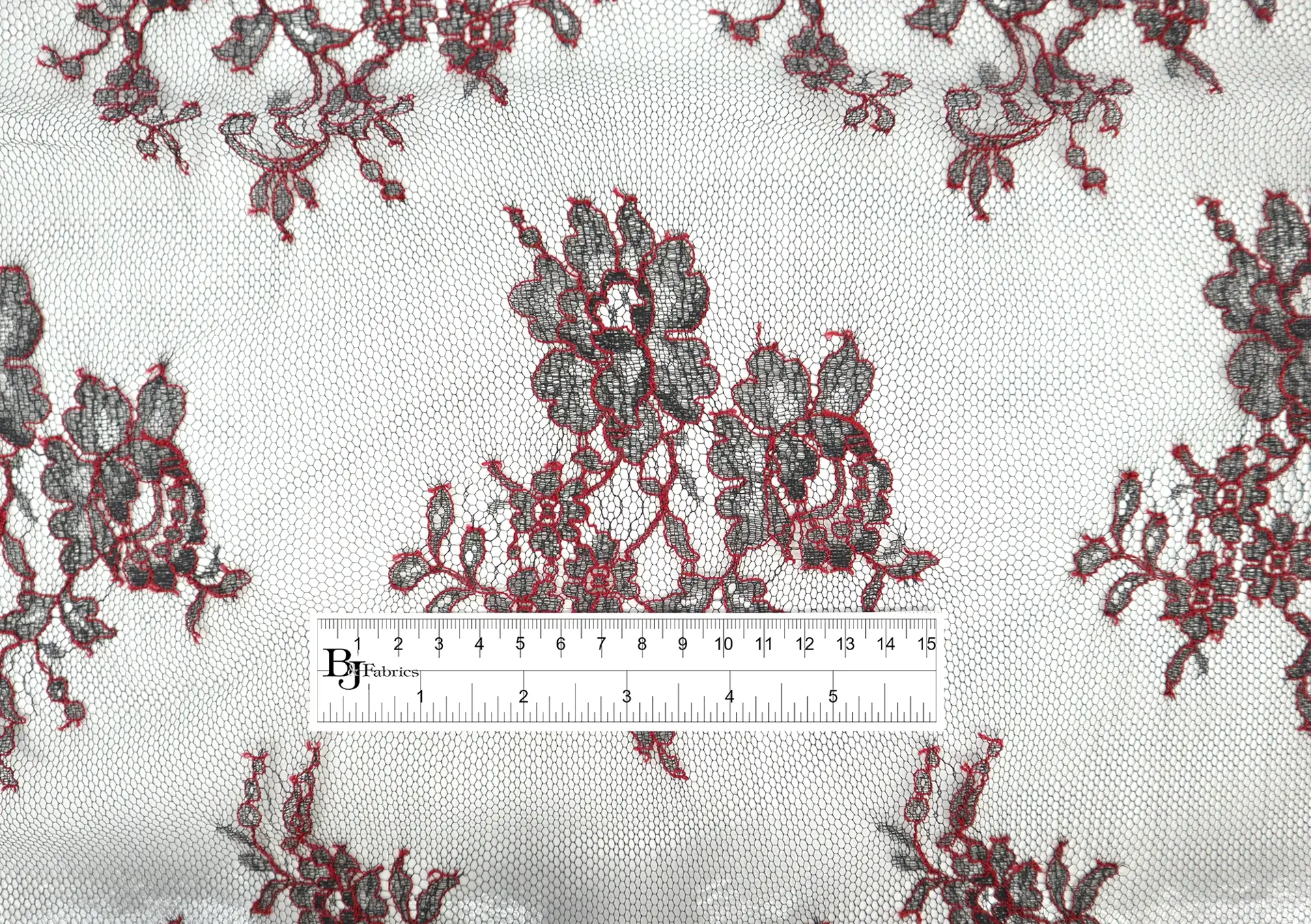 Chantilly Lace with Florals in Black and Crimson