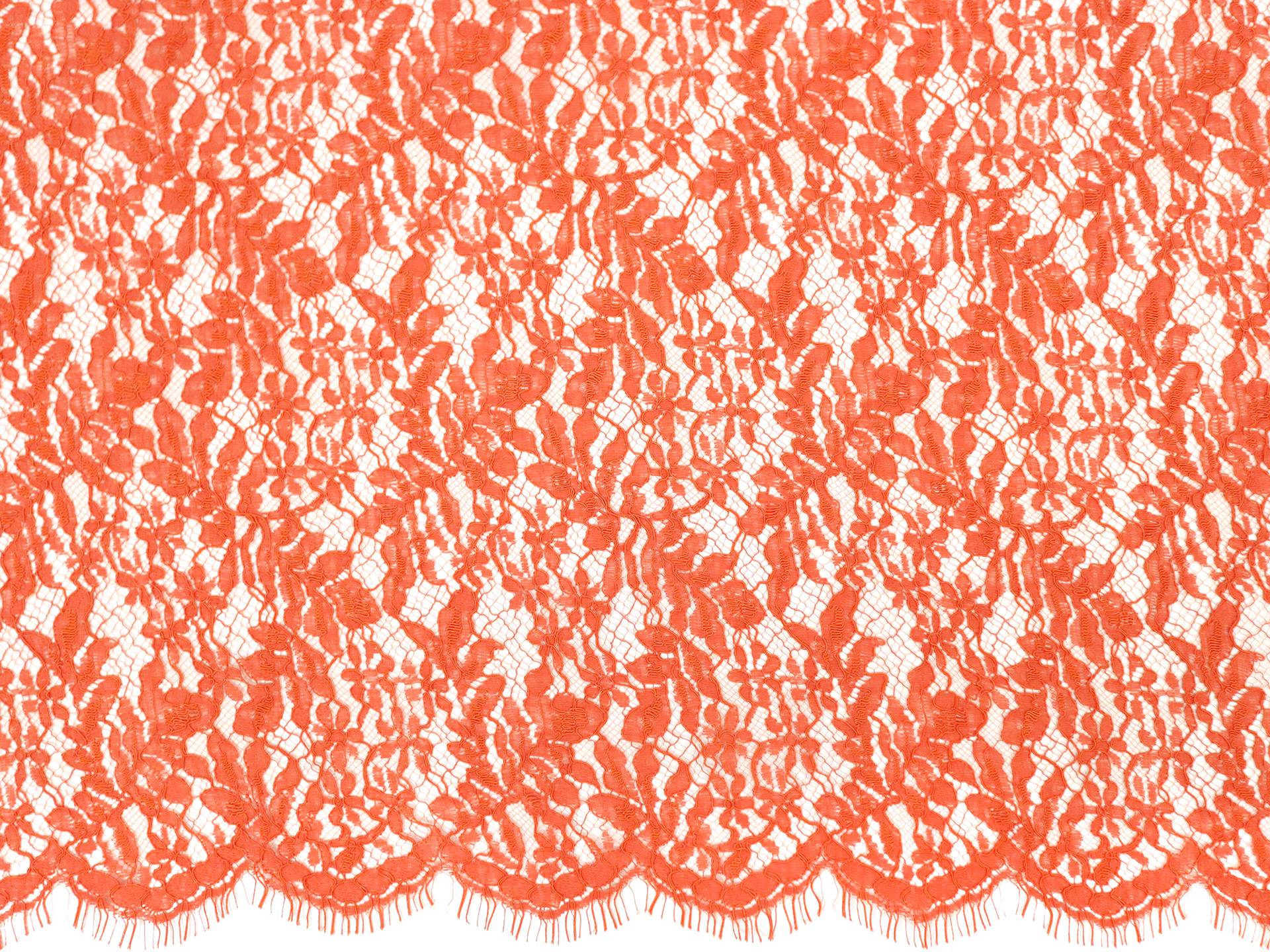 Corded Chantilly Lace with Florals in Orange
