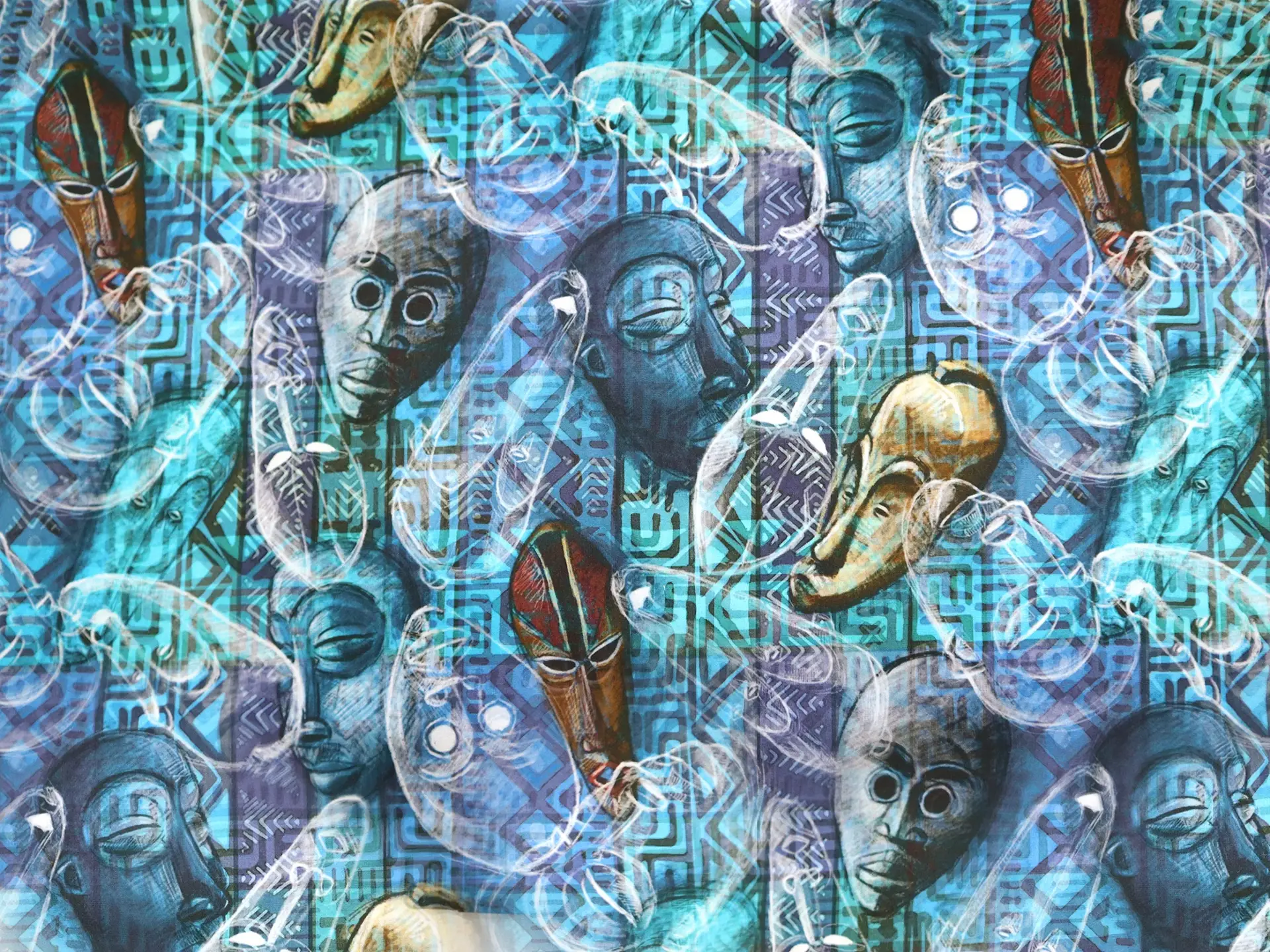 Cotton Broadcloth Tribal Masks Print