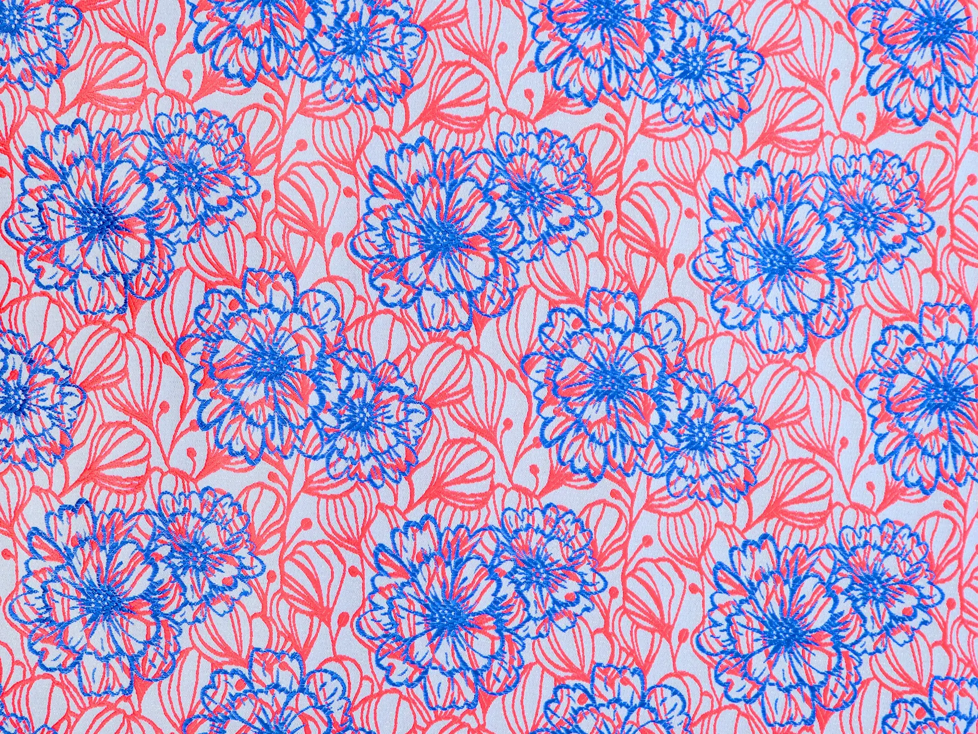 Metallic Brocade with Neon Flowers in Blue & Pink