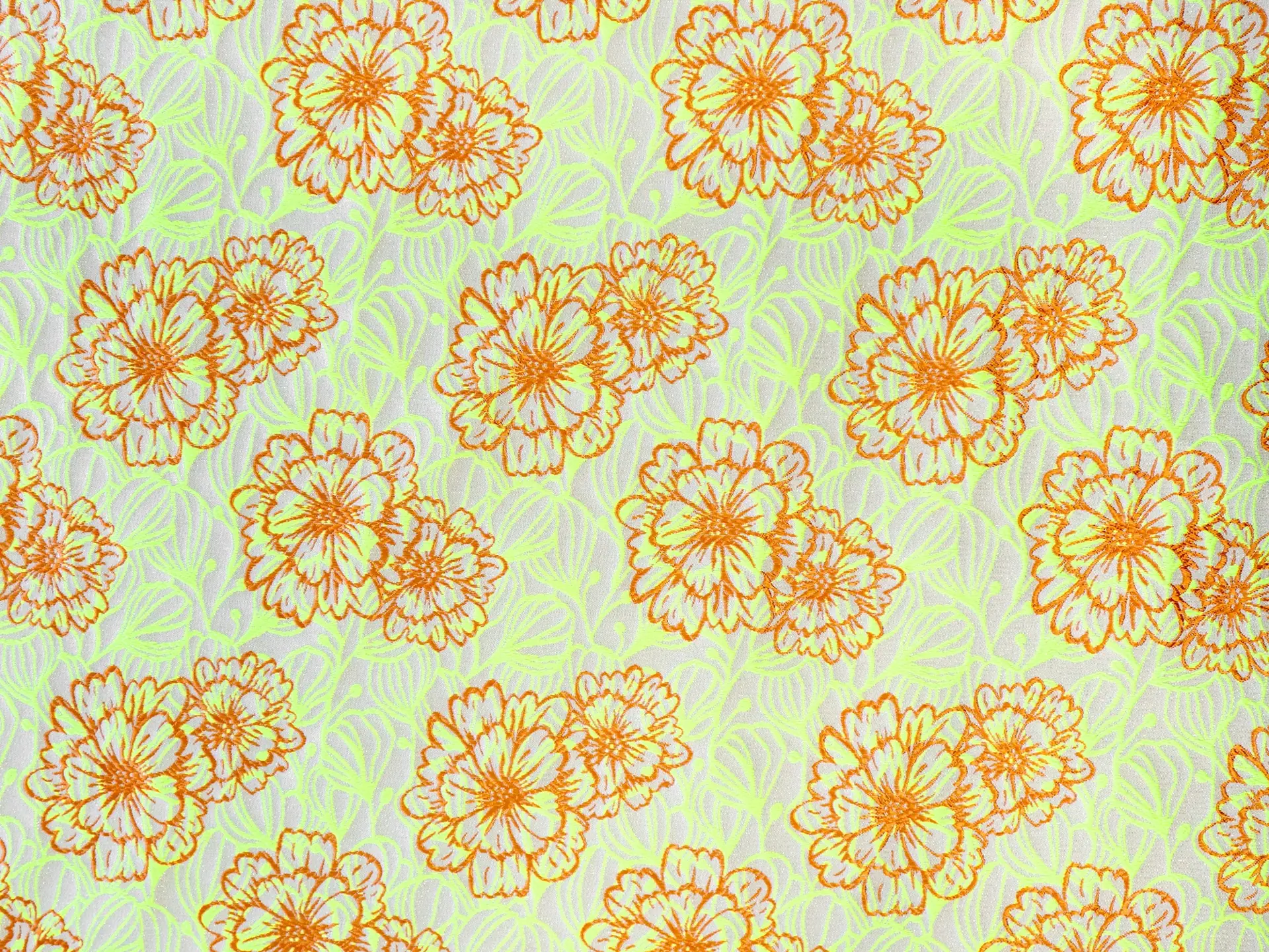 Cotton and Acetate Blend Metallic Brocade with Neon Flowers
