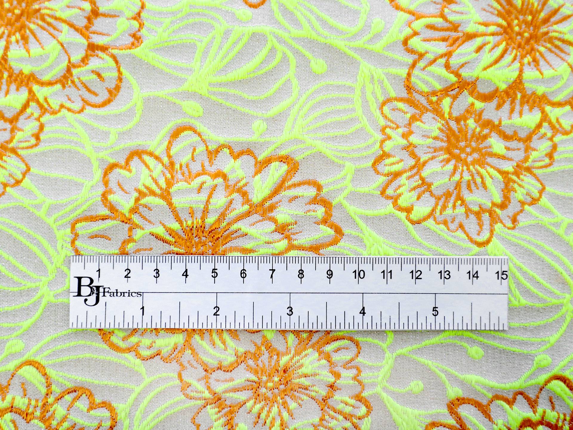 Cotton and Acetate Blend Metallic Brocade with Neon Flowers