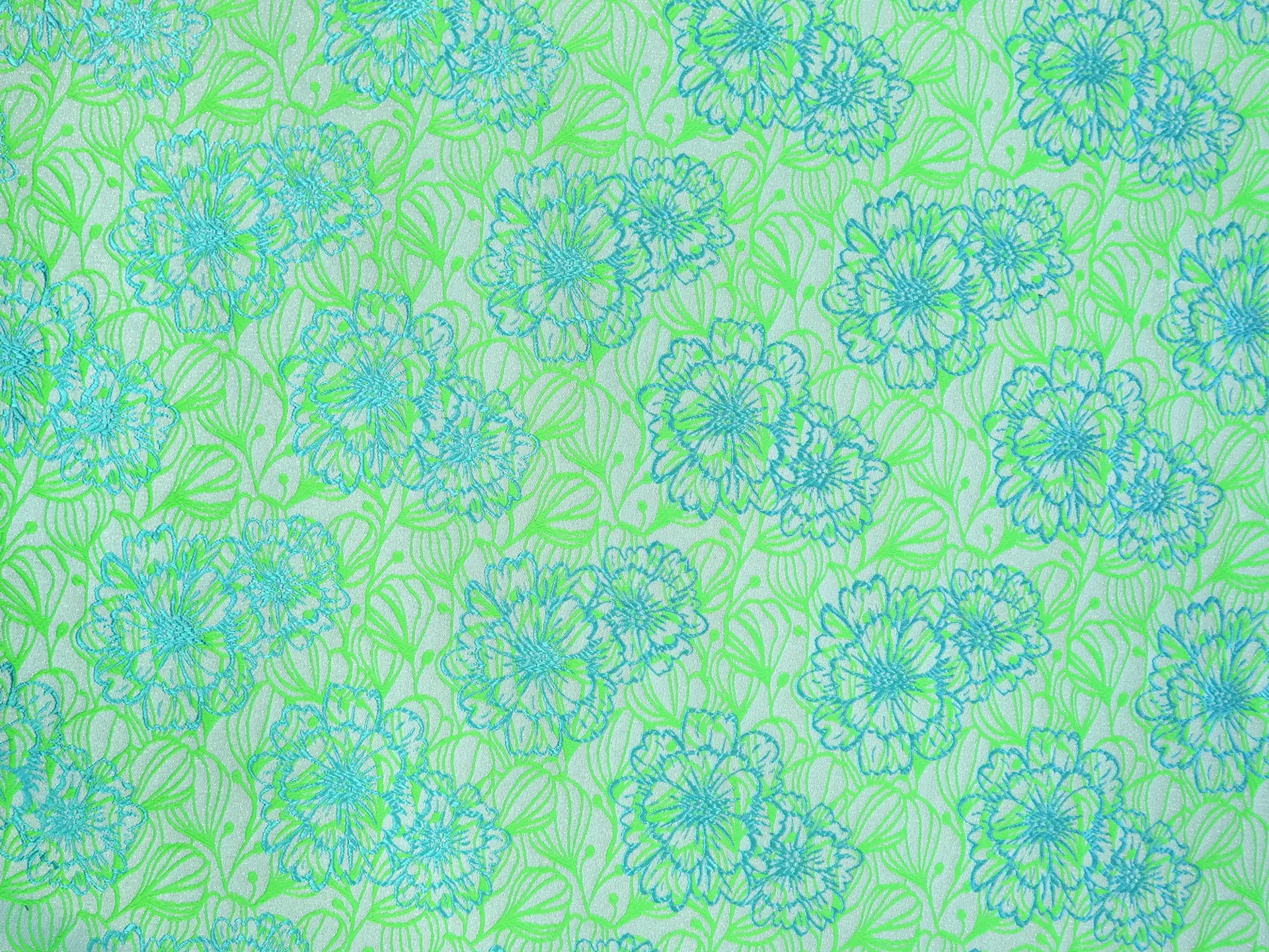 Cotton and Acetate Blend Metallic Brocade with Neon Flowers