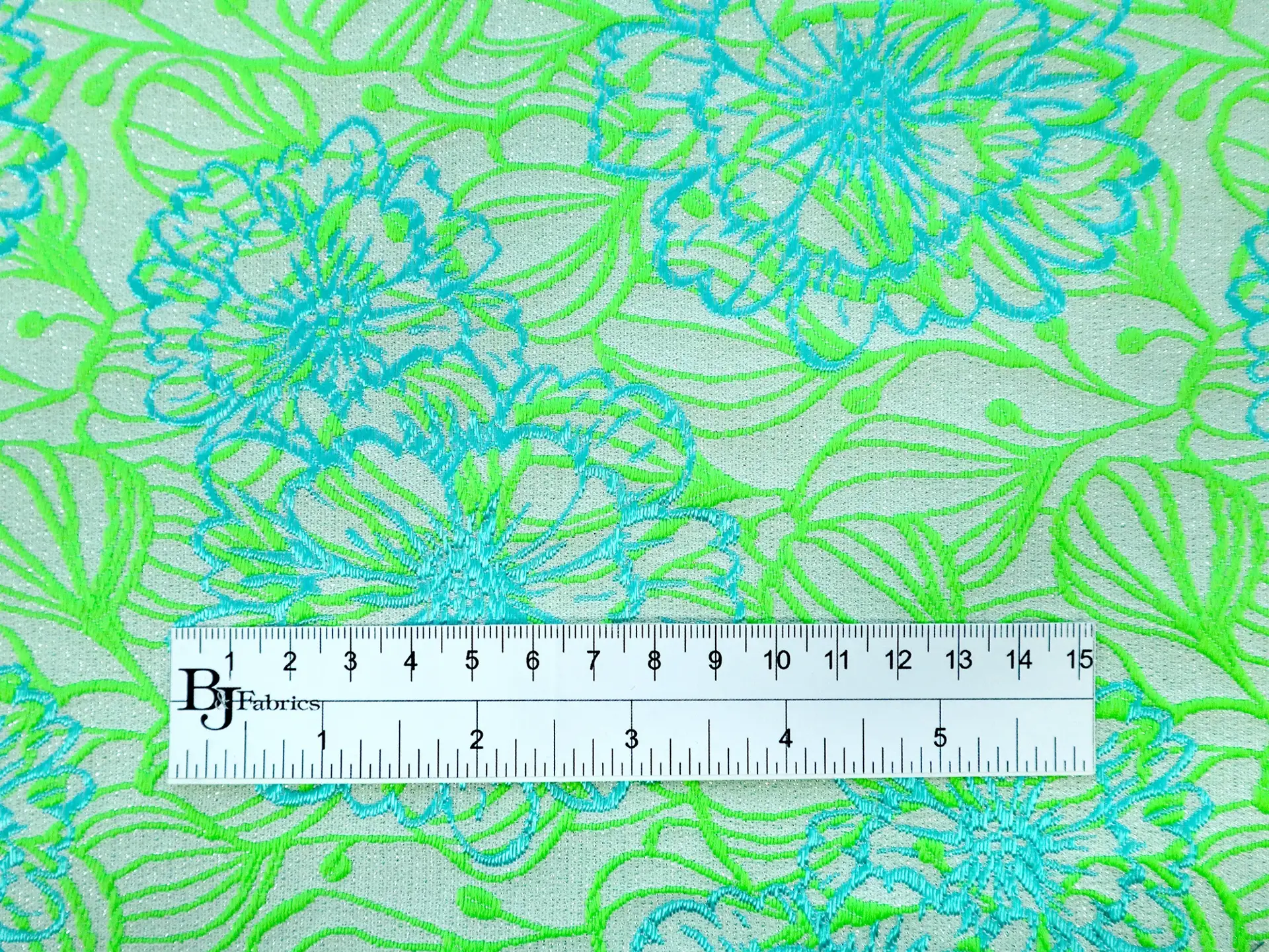 Cotton and Acetate Blend Metallic Brocade with Neon Flowers