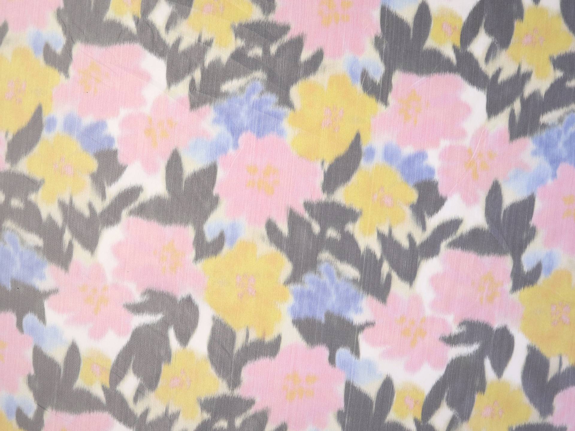 Warp Printed Silk Taffeta with Pastel Florals