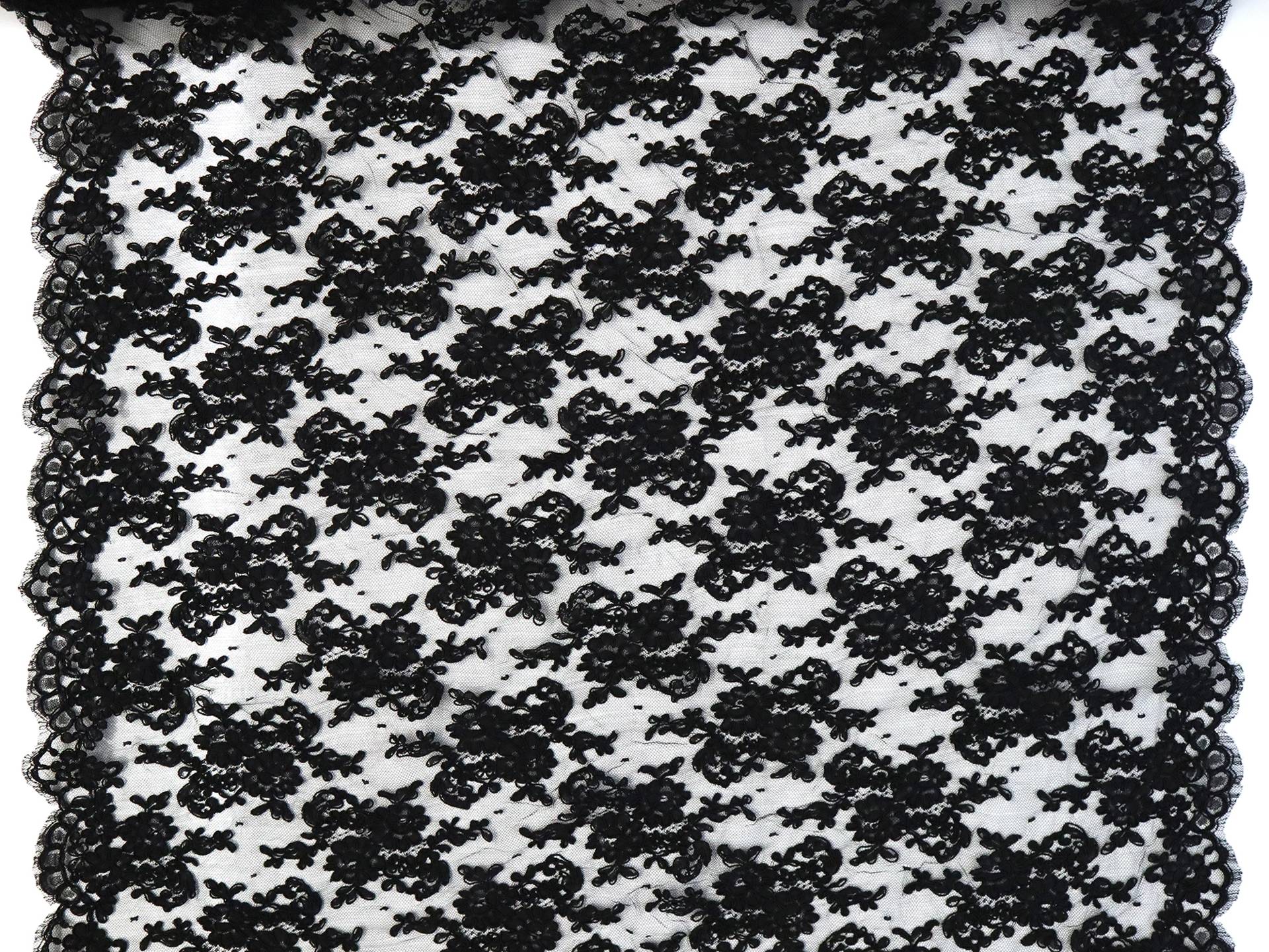 Alençon Lace with Florals in Black