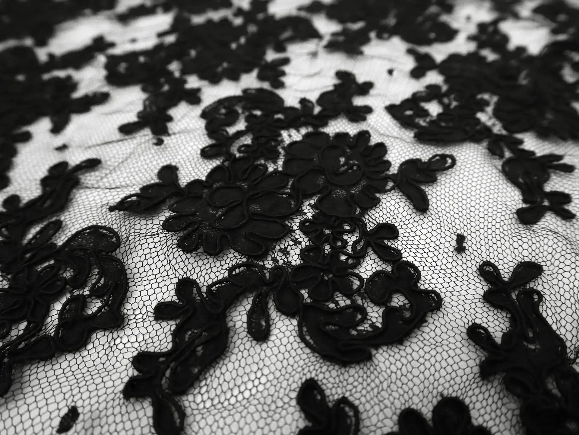 Alençon Lace with Florals in Black