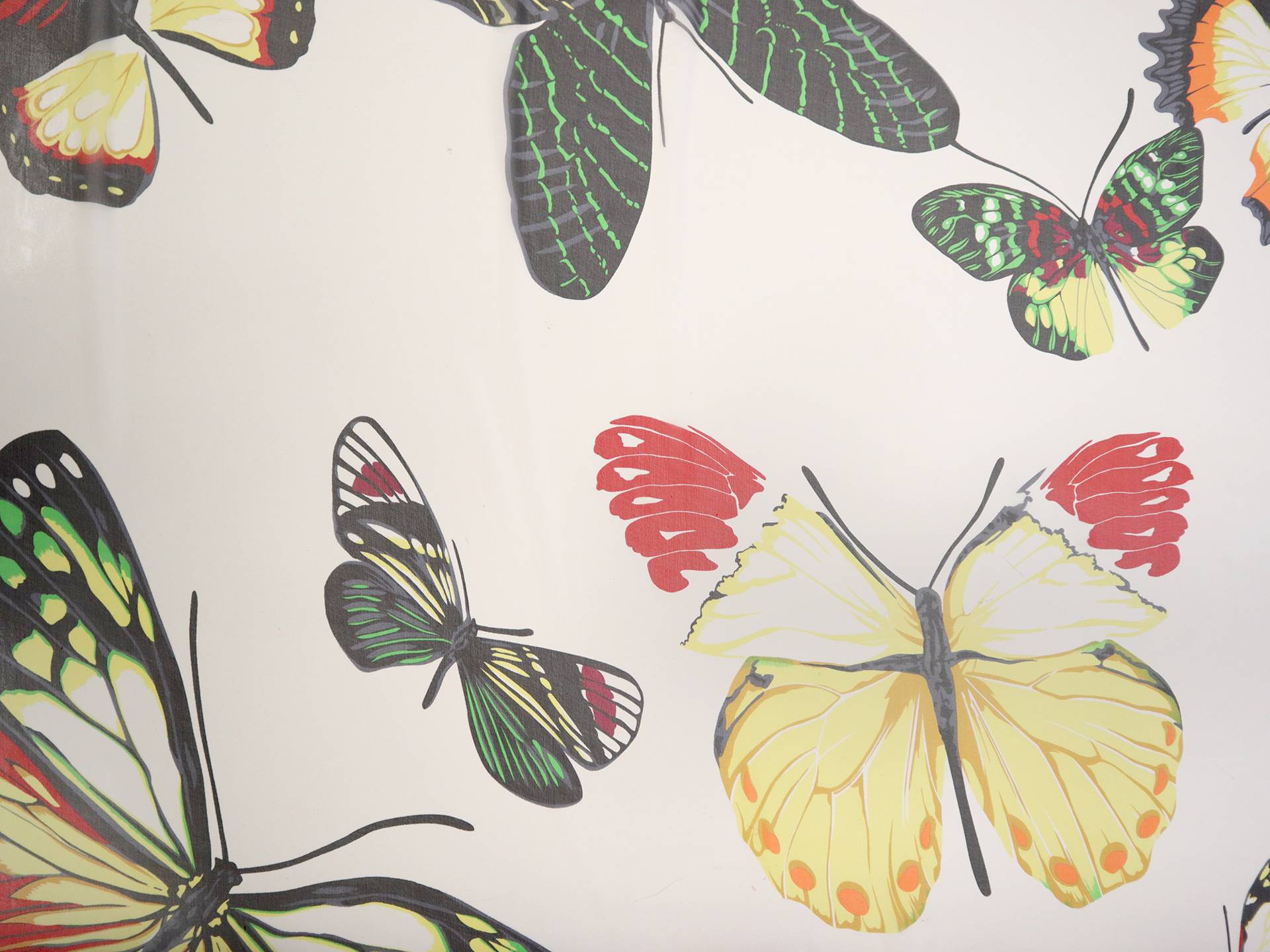 Printed Silk Chiffon with Large Butterfly Pattern Animal Print On Beige Background