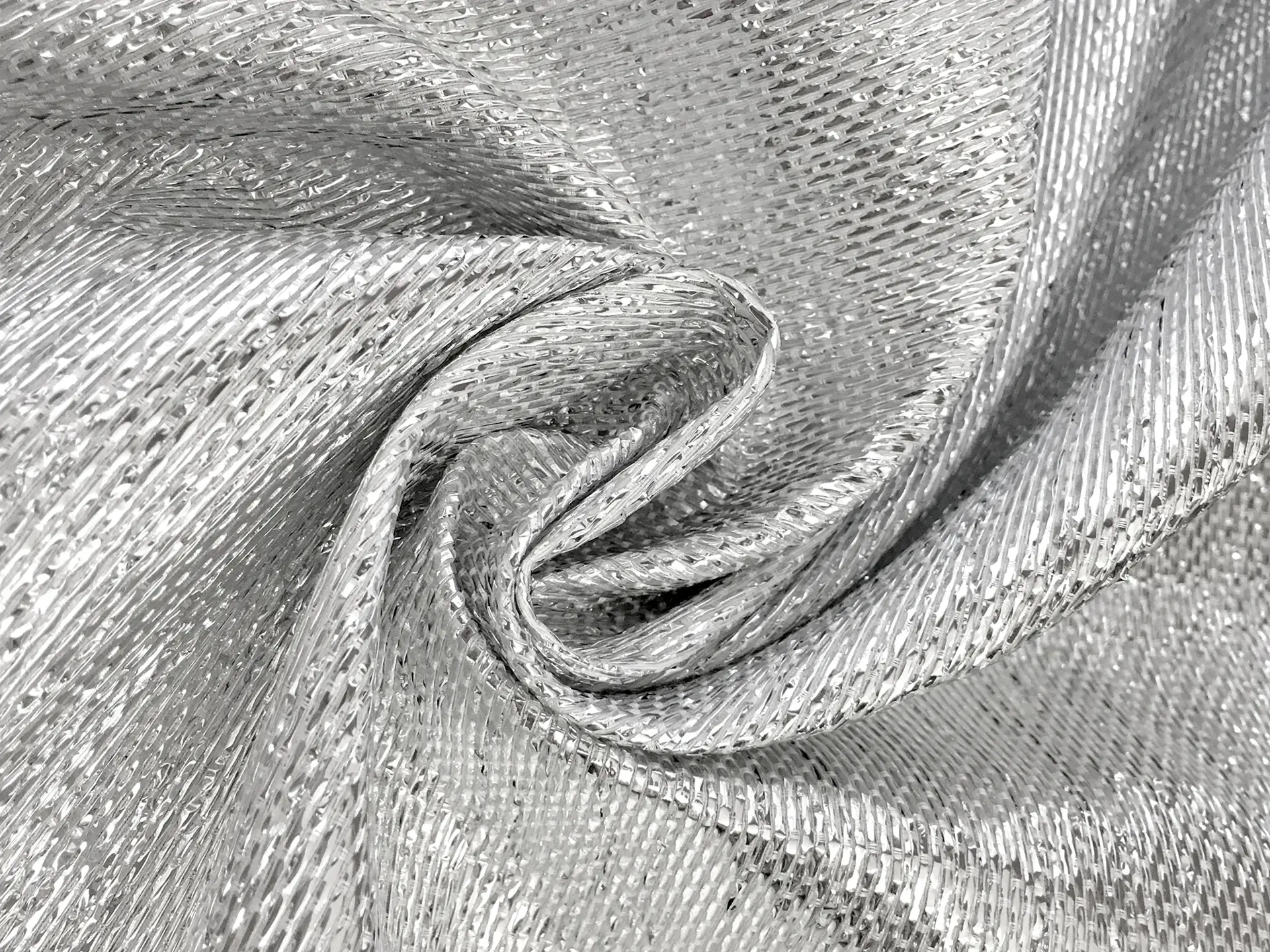 Cotton and Silk Blend Metallic Raffia in Silver and White