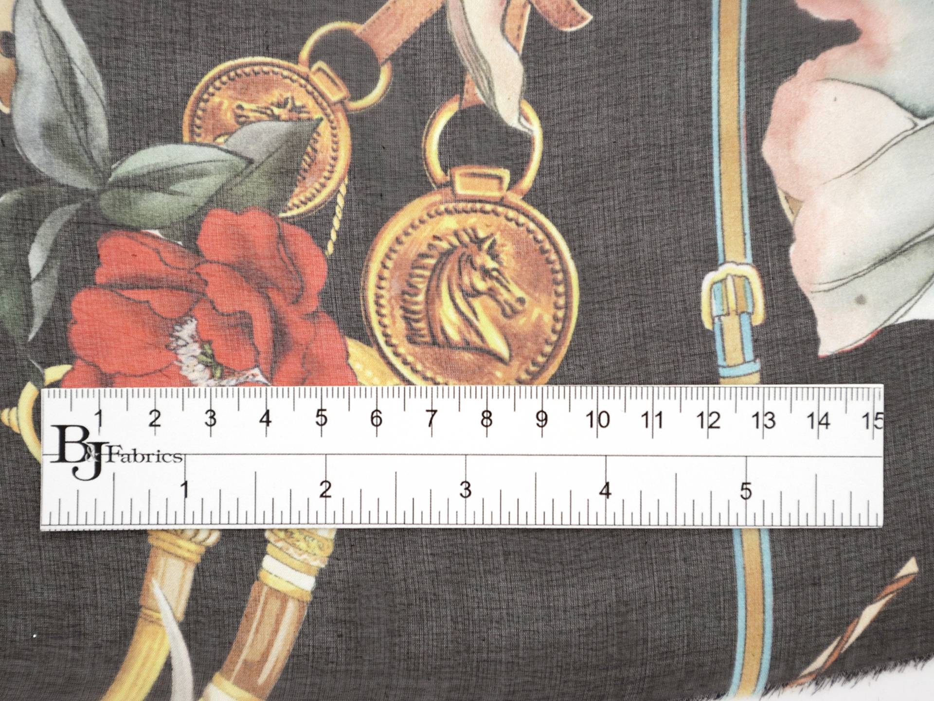 Printed Silk Chiffon with Florals, Belts, and Chains Abstract On Pink Purple Red Black Background