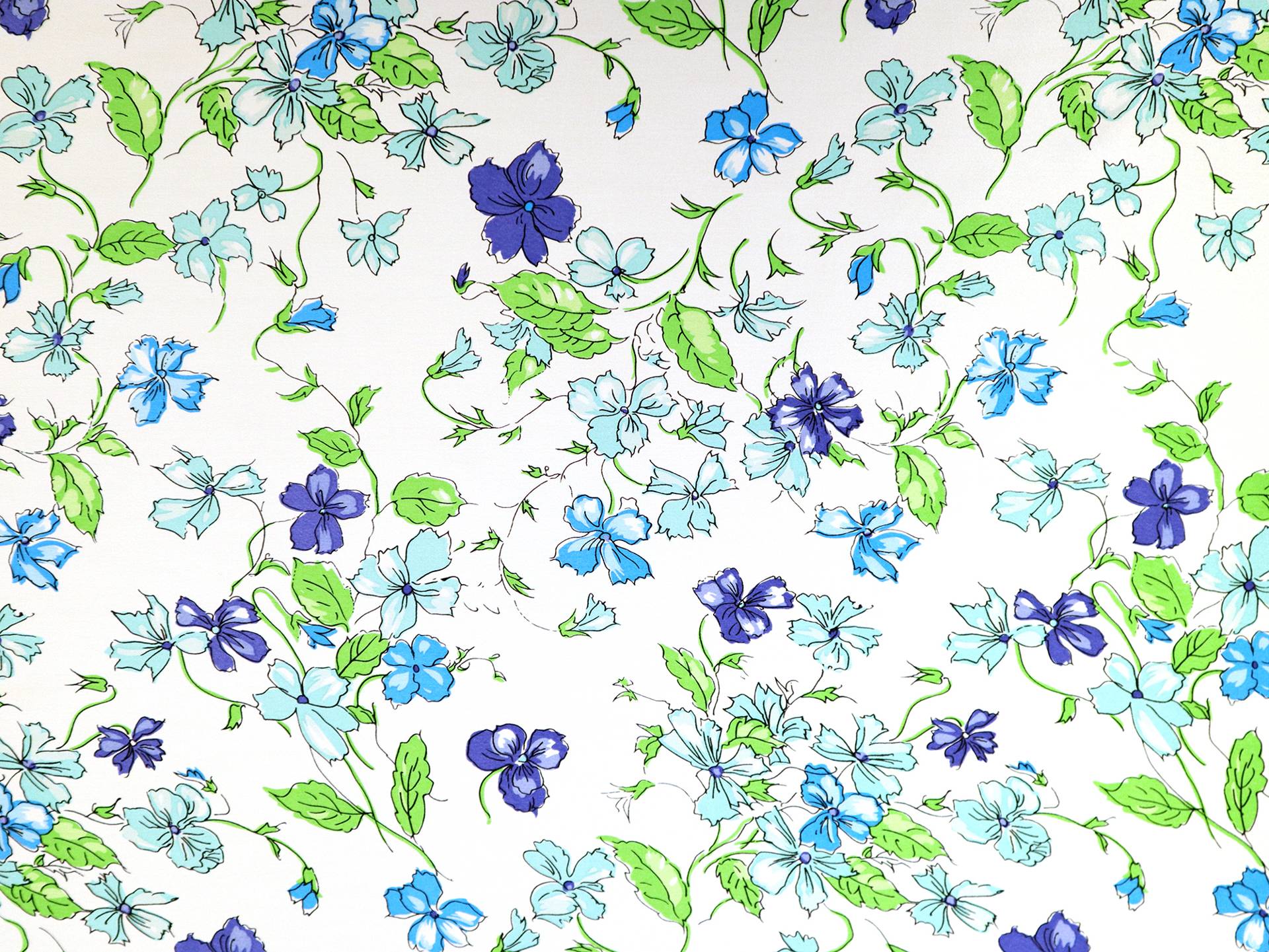 Printed Silk Charmeuse with Floral Pattern on Blue Green Background