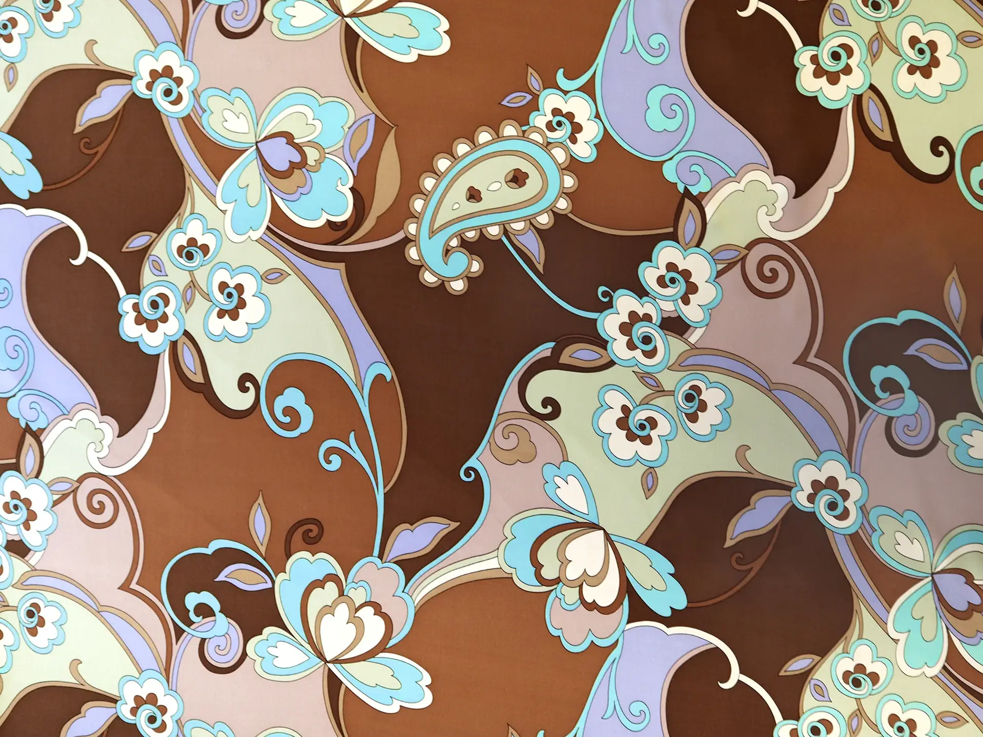 Printed Silk Charmeuse with Floral Pattern in Browns and Blues