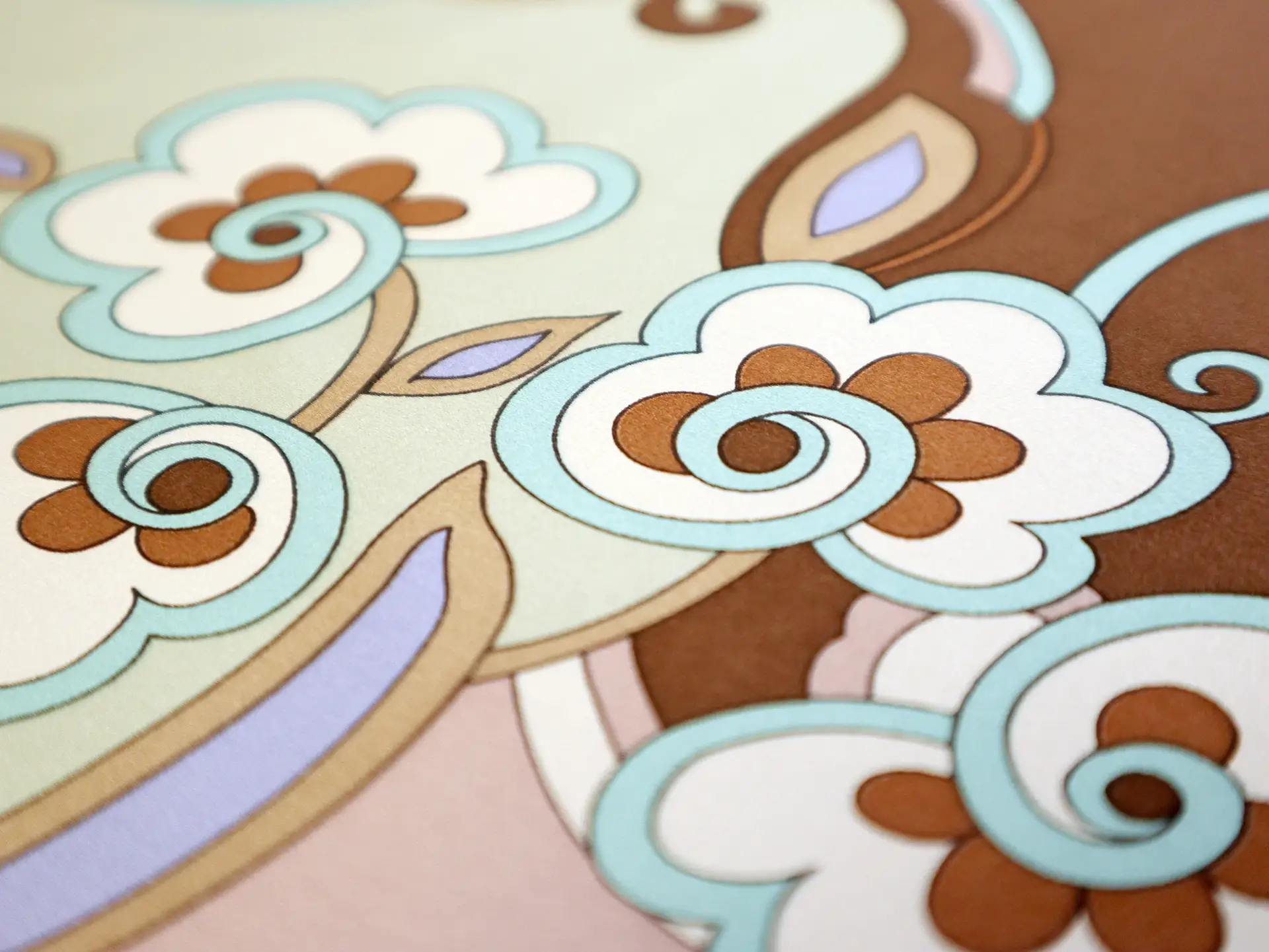Printed Silk Charmeuse with Floral Pattern in Browns and Blues