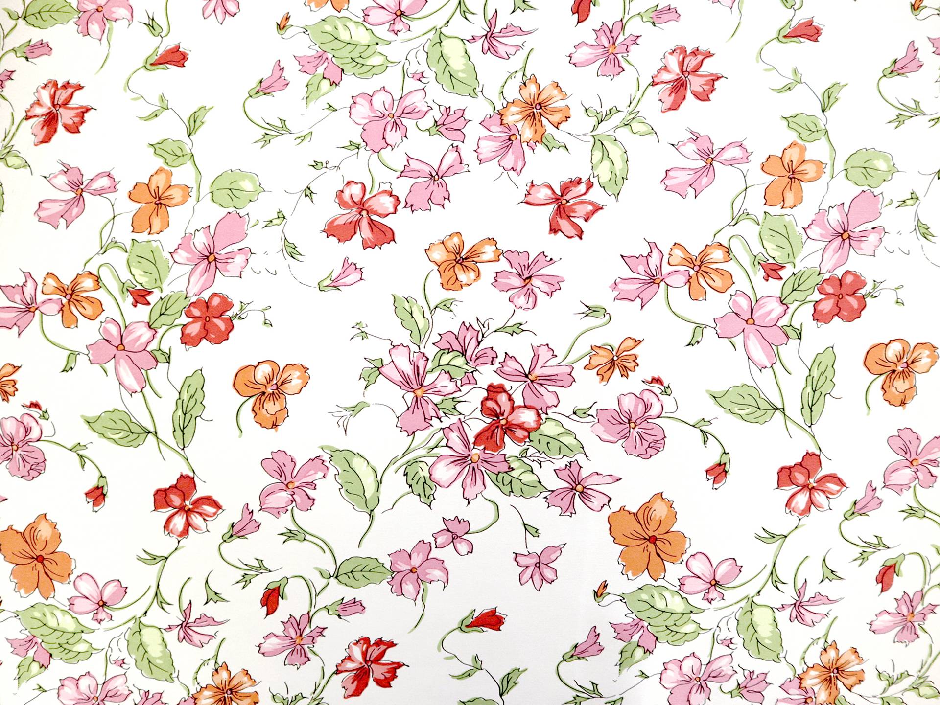 Printed Silk Charmeuse with Floral Motifs in White Background