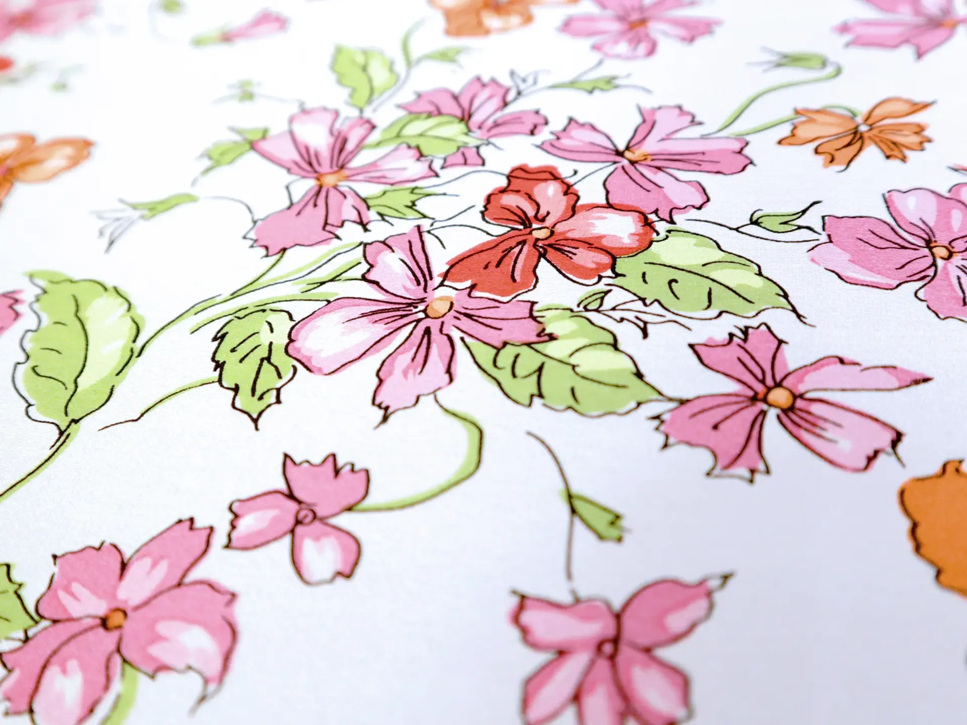 Printed Silk Charmeuse with Floral Motifs in White Background