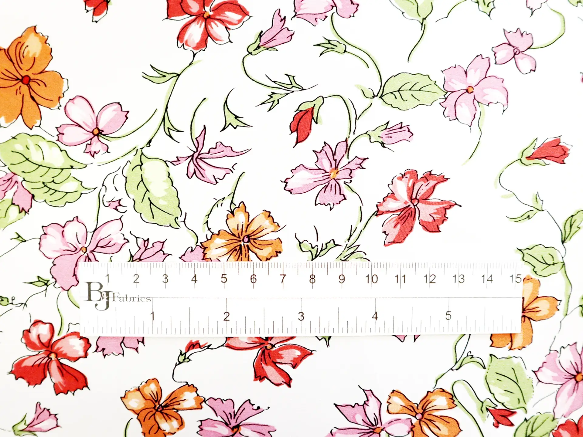 Printed Silk Charmeuse with Floral Motifs in White Background