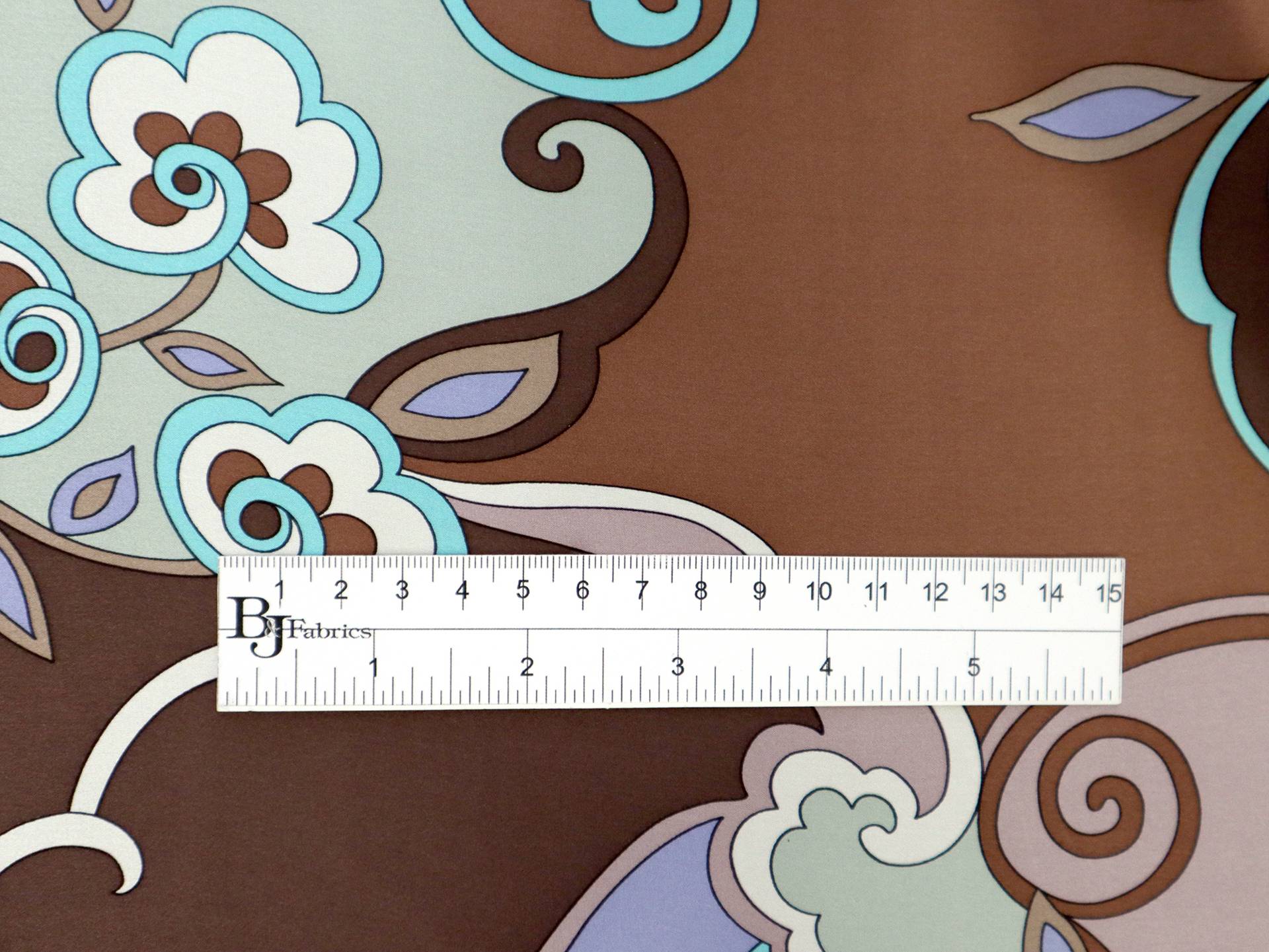 Printed Silk Charmeuse with Floral Pattern in Browns and Blues