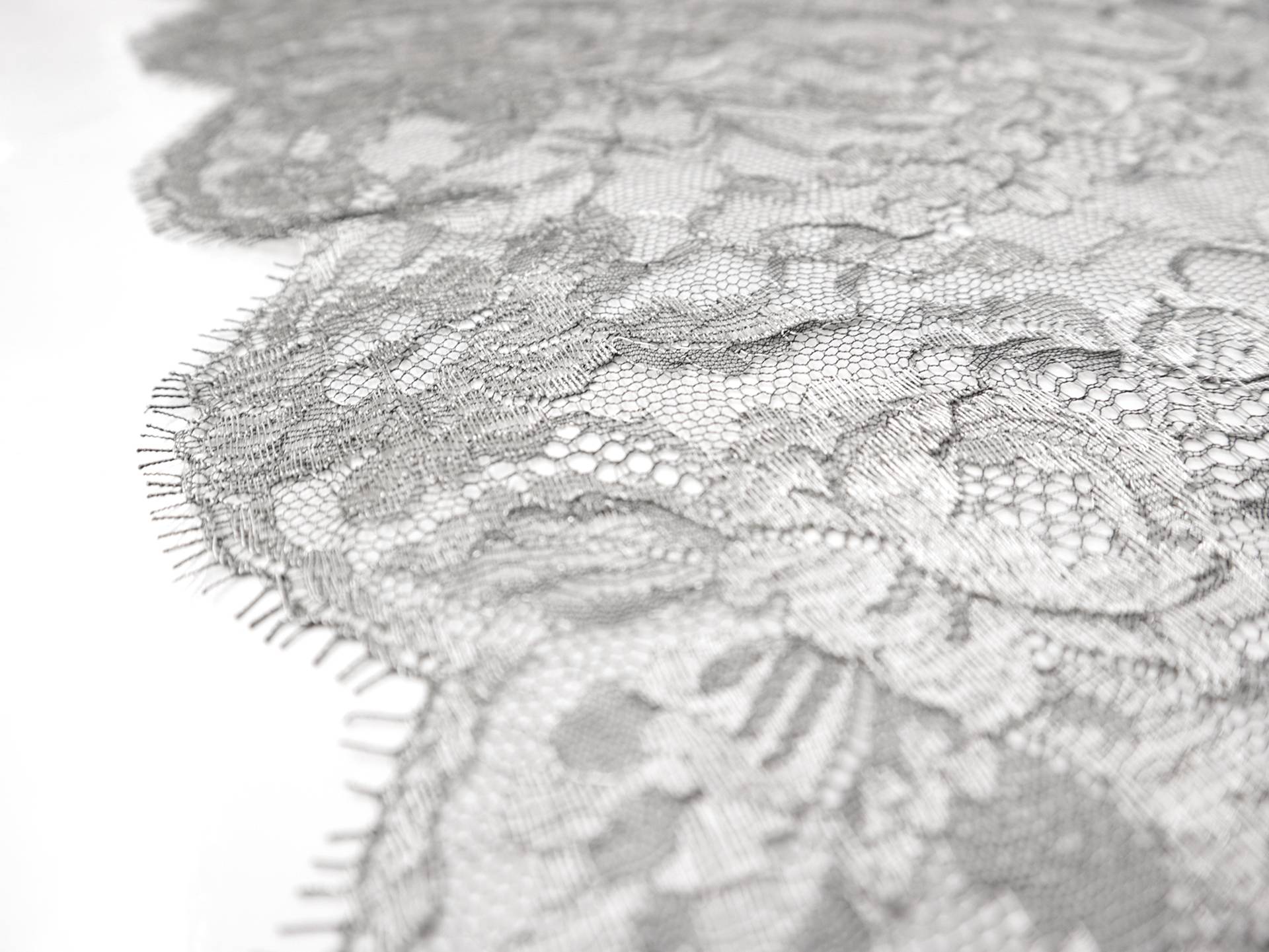 Metallic Floral Chantilly Lace in Silver & Black