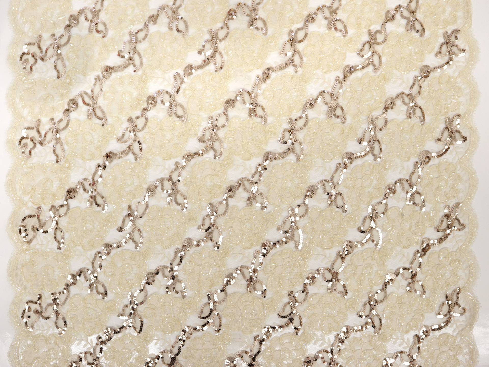 Floral Ribbon Lace with Sequins in Champagne & Gold