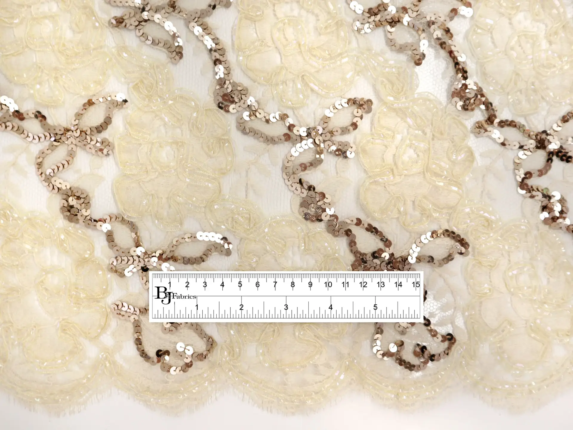 Floral Ribbon Lace with Sequins in Champagne & Gold