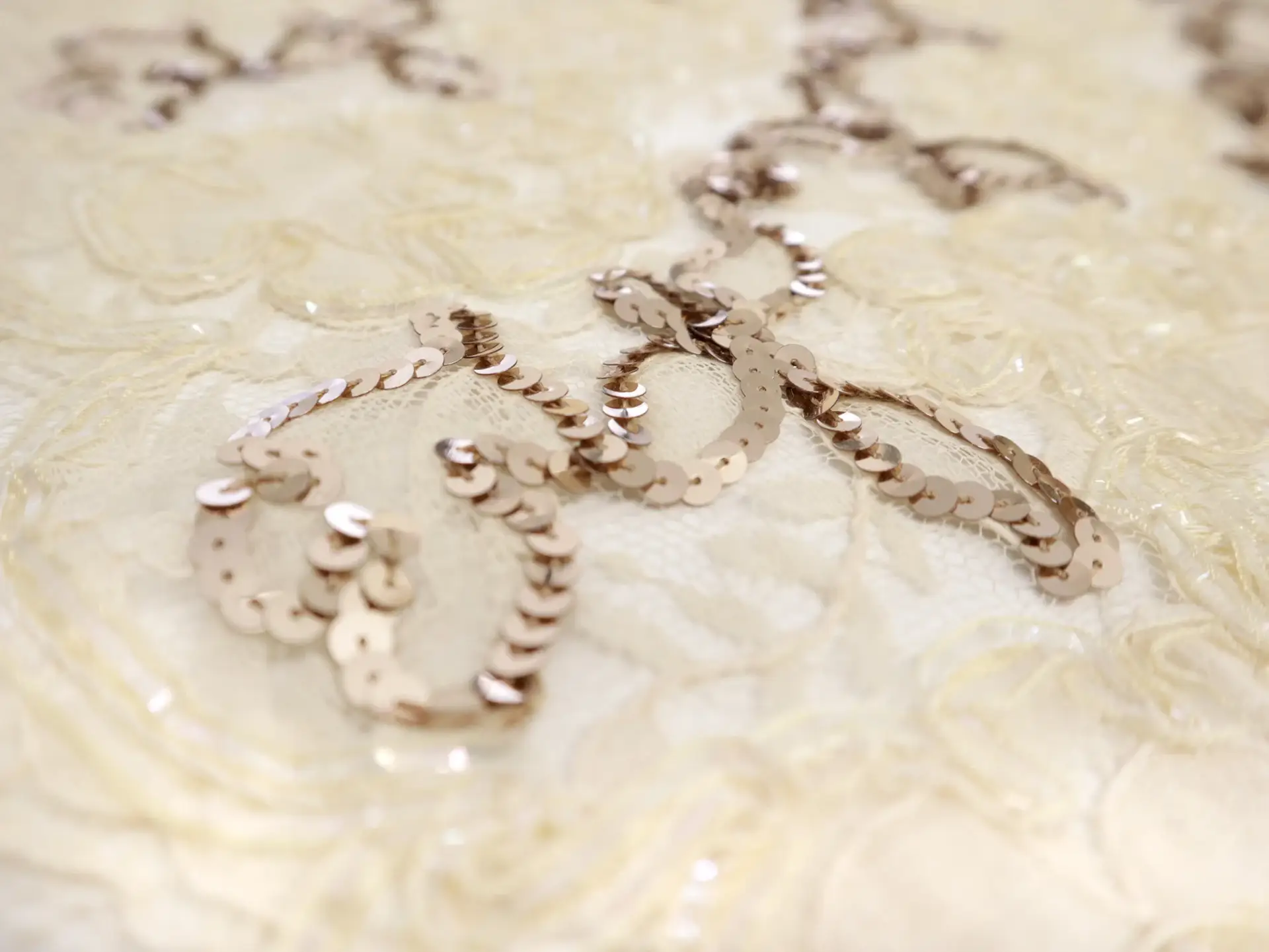 Floral Ribbon Lace with Sequins in Champagne & Gold