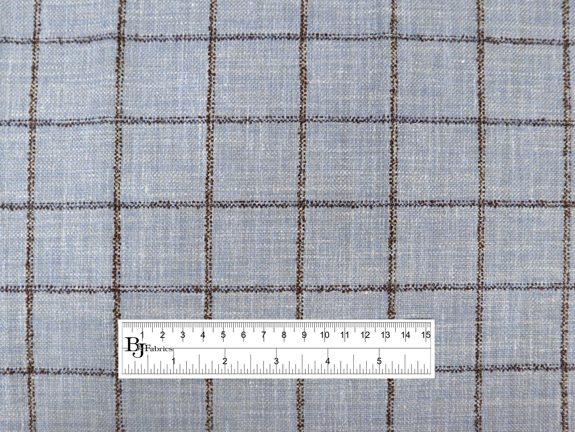 Silk Blend Windowpane Suiting in Powder Blue and Brown