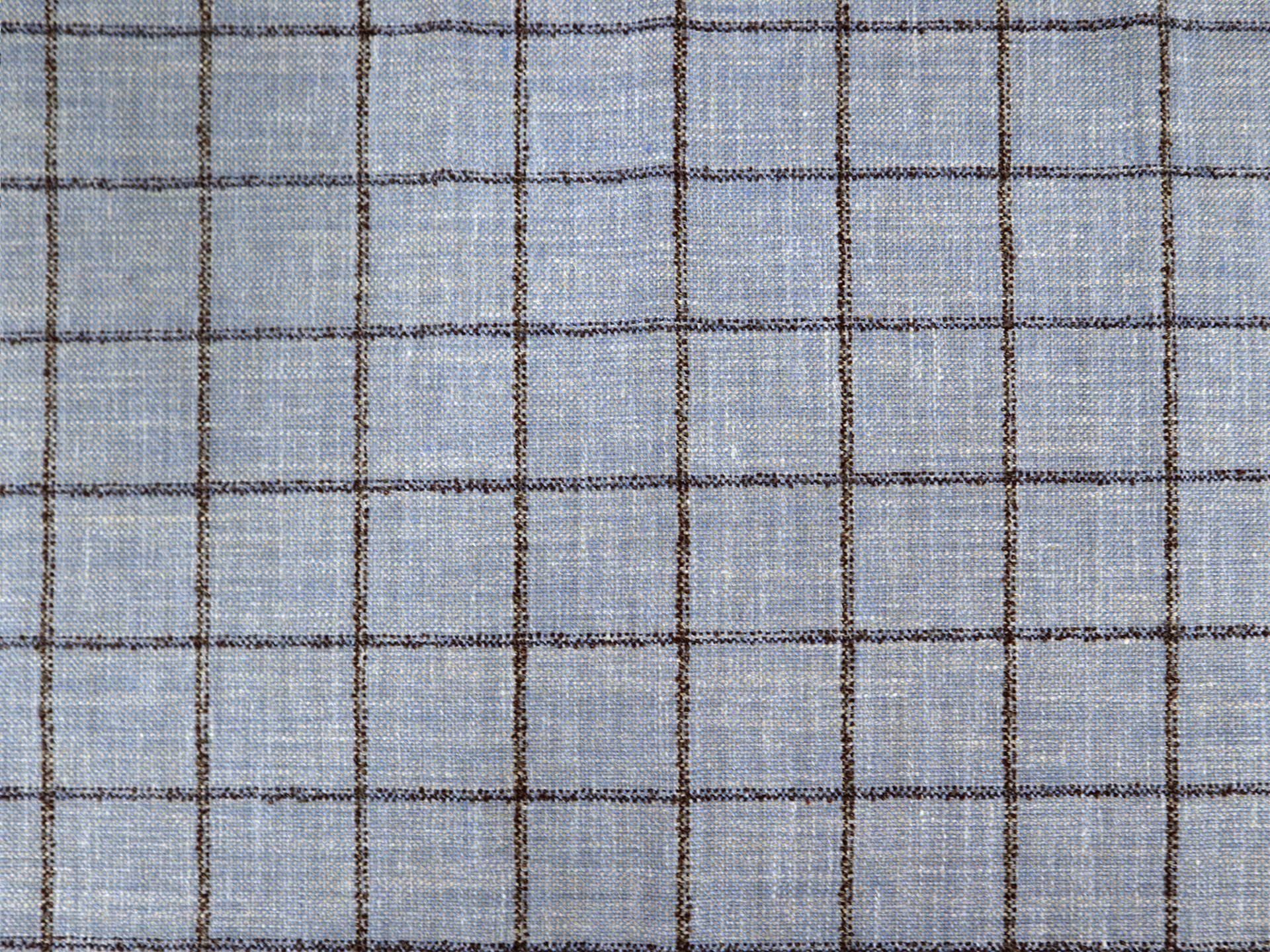 Silk Blend Windowpane Suiting in Powder Blue and Brown