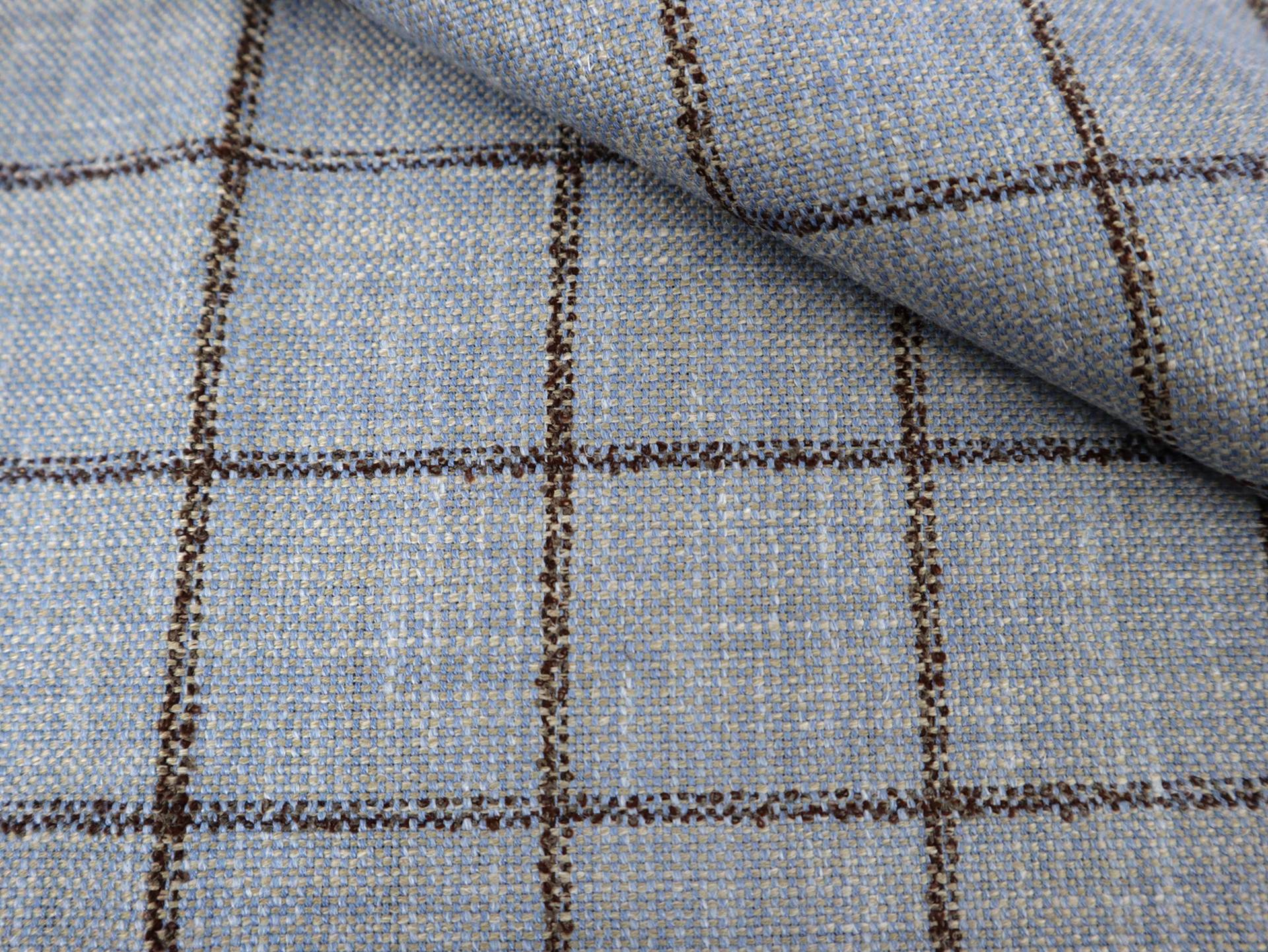 Silk Blend Windowpane Suiting in Powder Blue and Brown