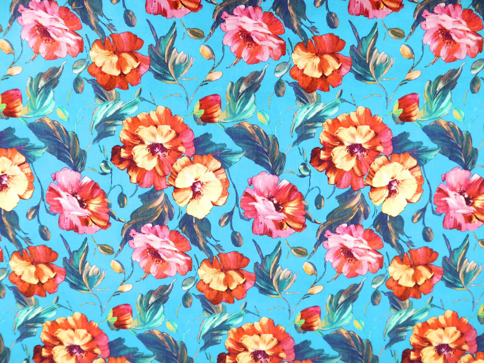 Cotton Sateen Lawn Floral Poppies Print 