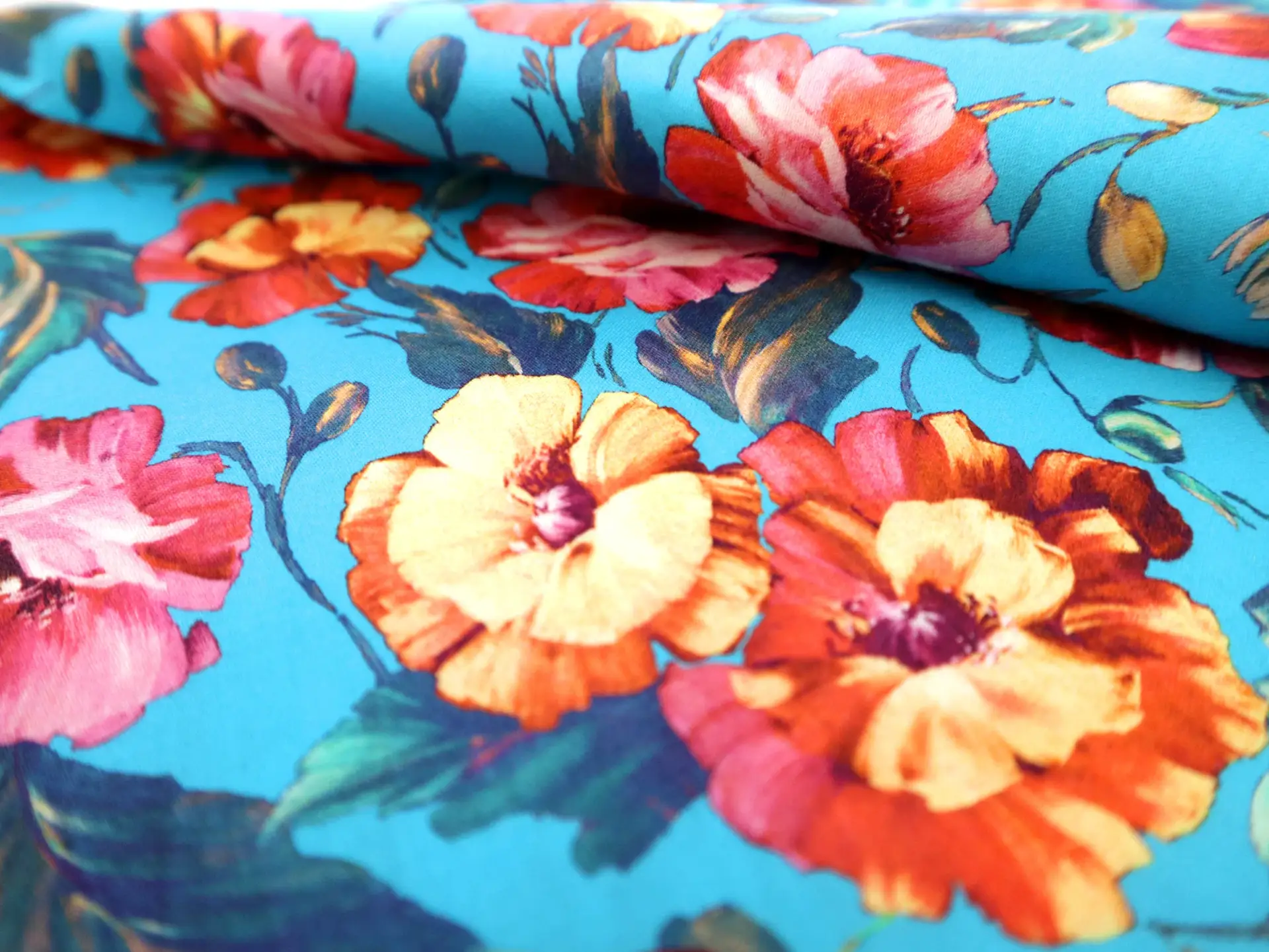 Cotton Sateen Lawn Floral Poppies Print 