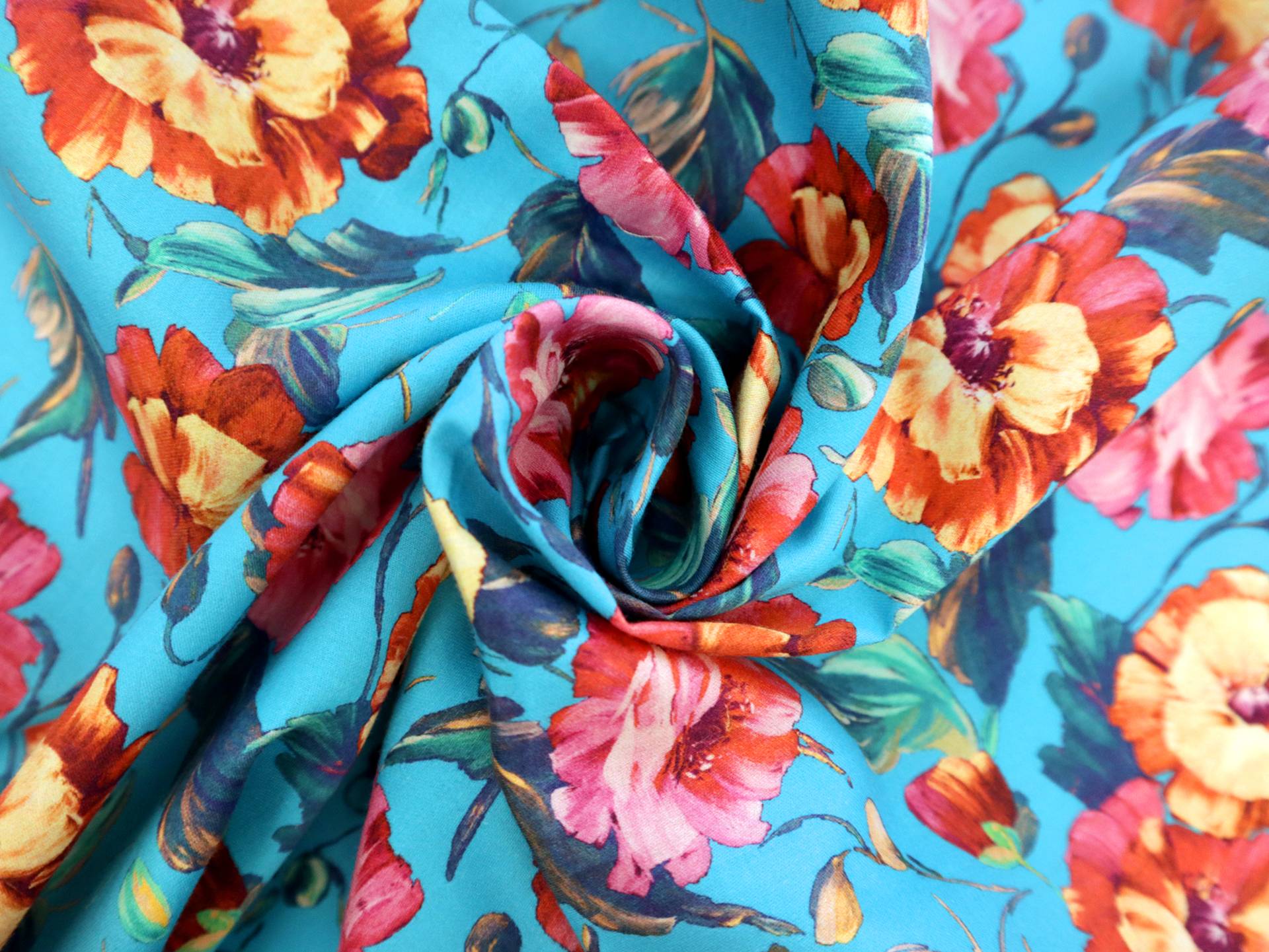Cotton Sateen Lawn Floral Poppies Print 