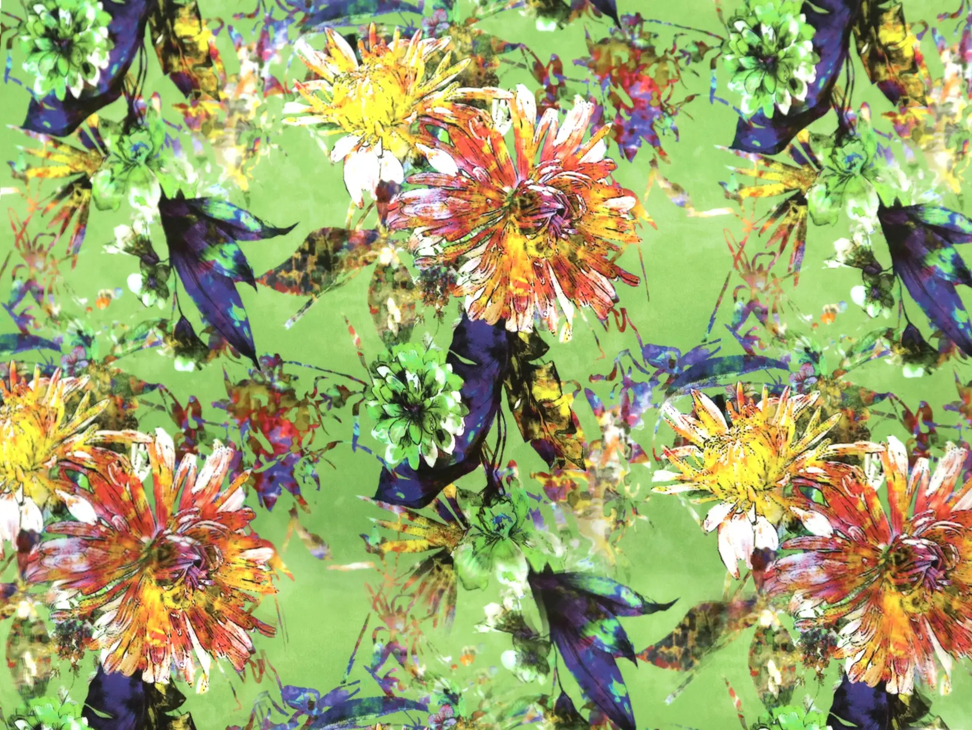 Cotton Sateen Lawn Tropical Floral Print