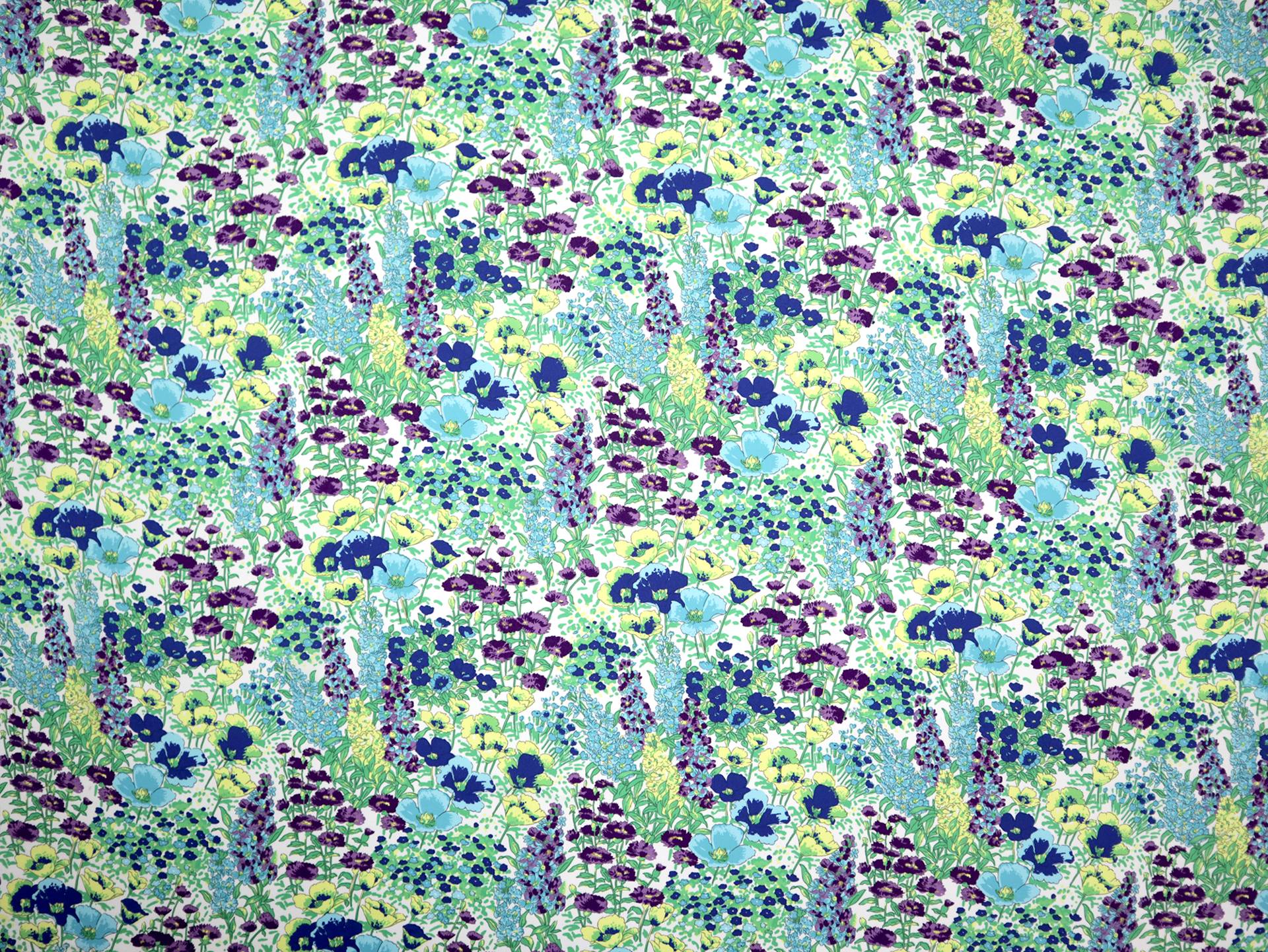 Printed Silk Charmeuse with Illustrated Floral Pattern in Turquoise Background