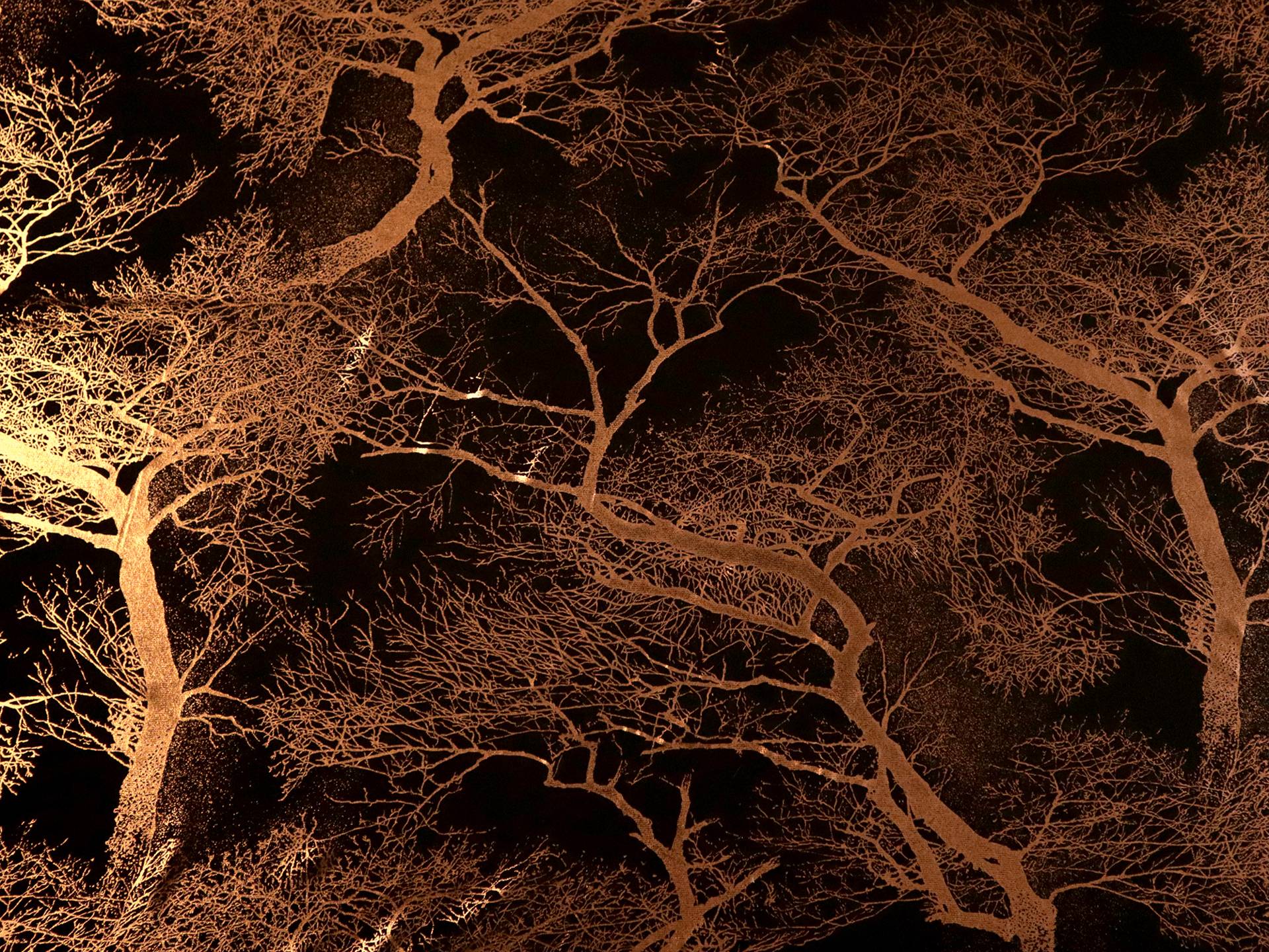 Polyester Chiffon with Copper Foil Tree Silhouettes