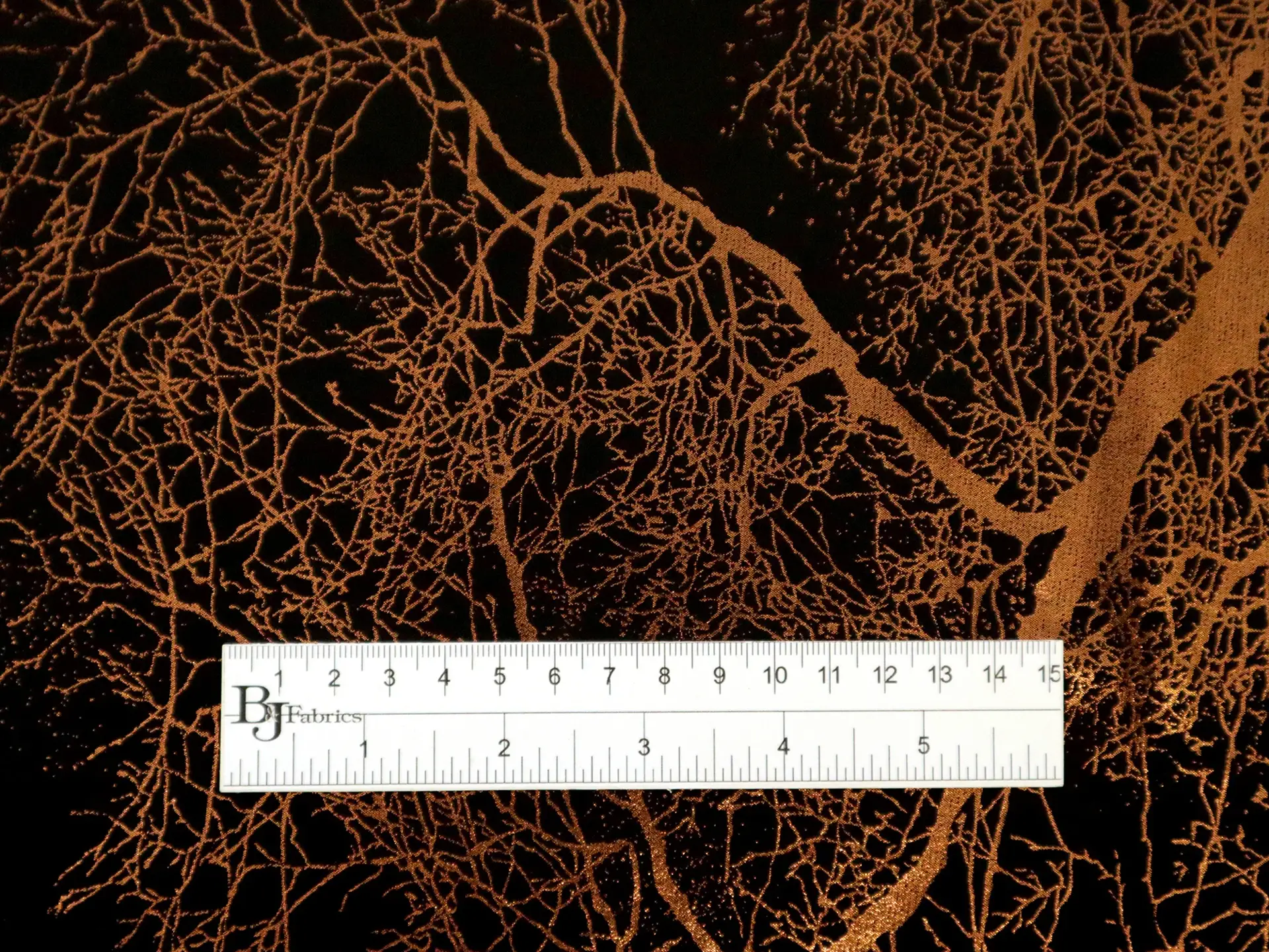 Polyester Chiffon with Copper Foil Tree Silhouettes