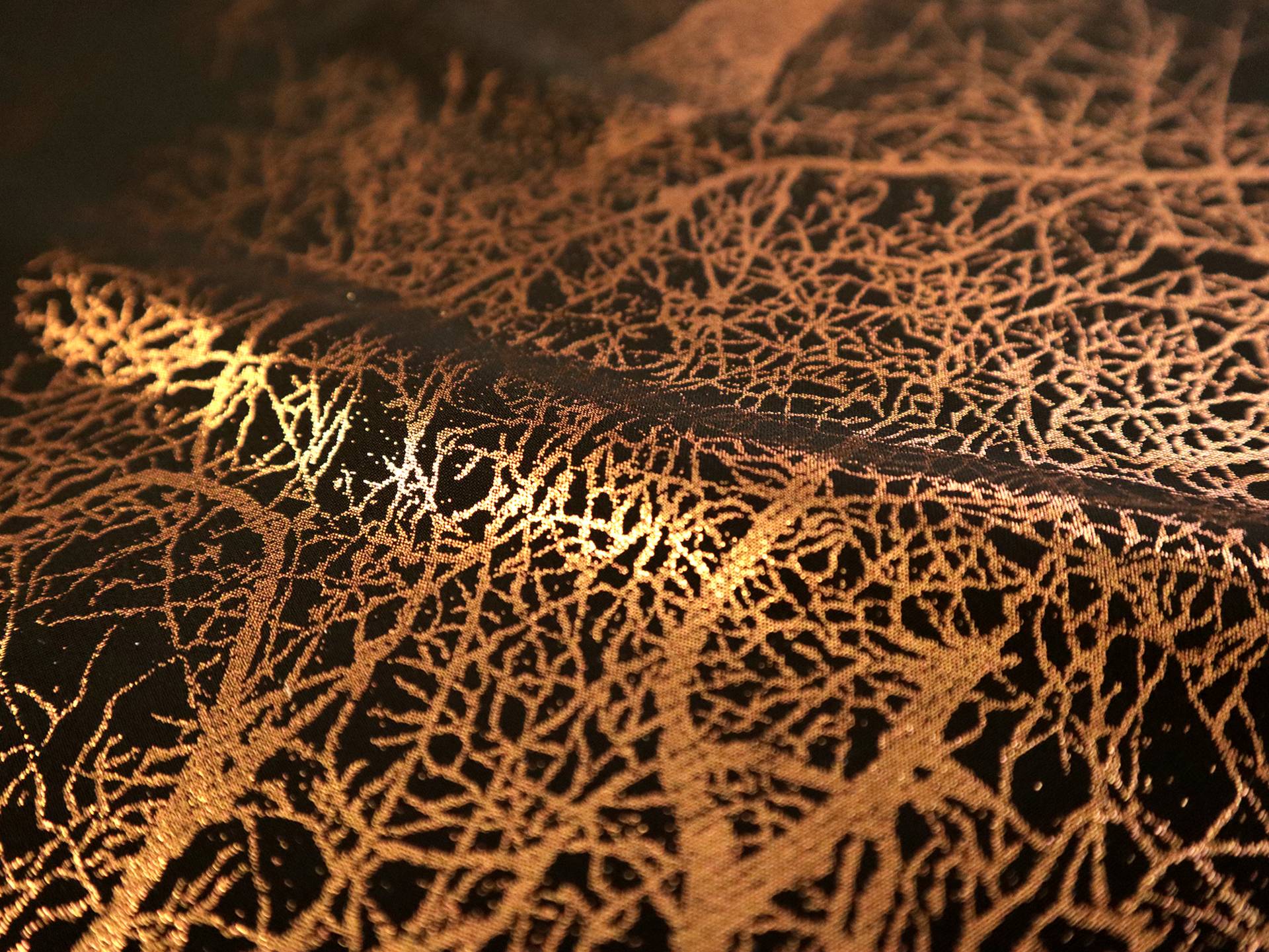 Polyester Chiffon with Copper Foil Tree Silhouettes