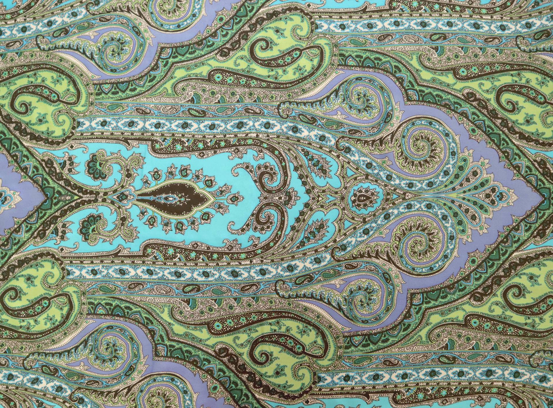 Printed Silk Chiffon with Paisley Pattern On Light-Green Light-Blue Light-Purple Background